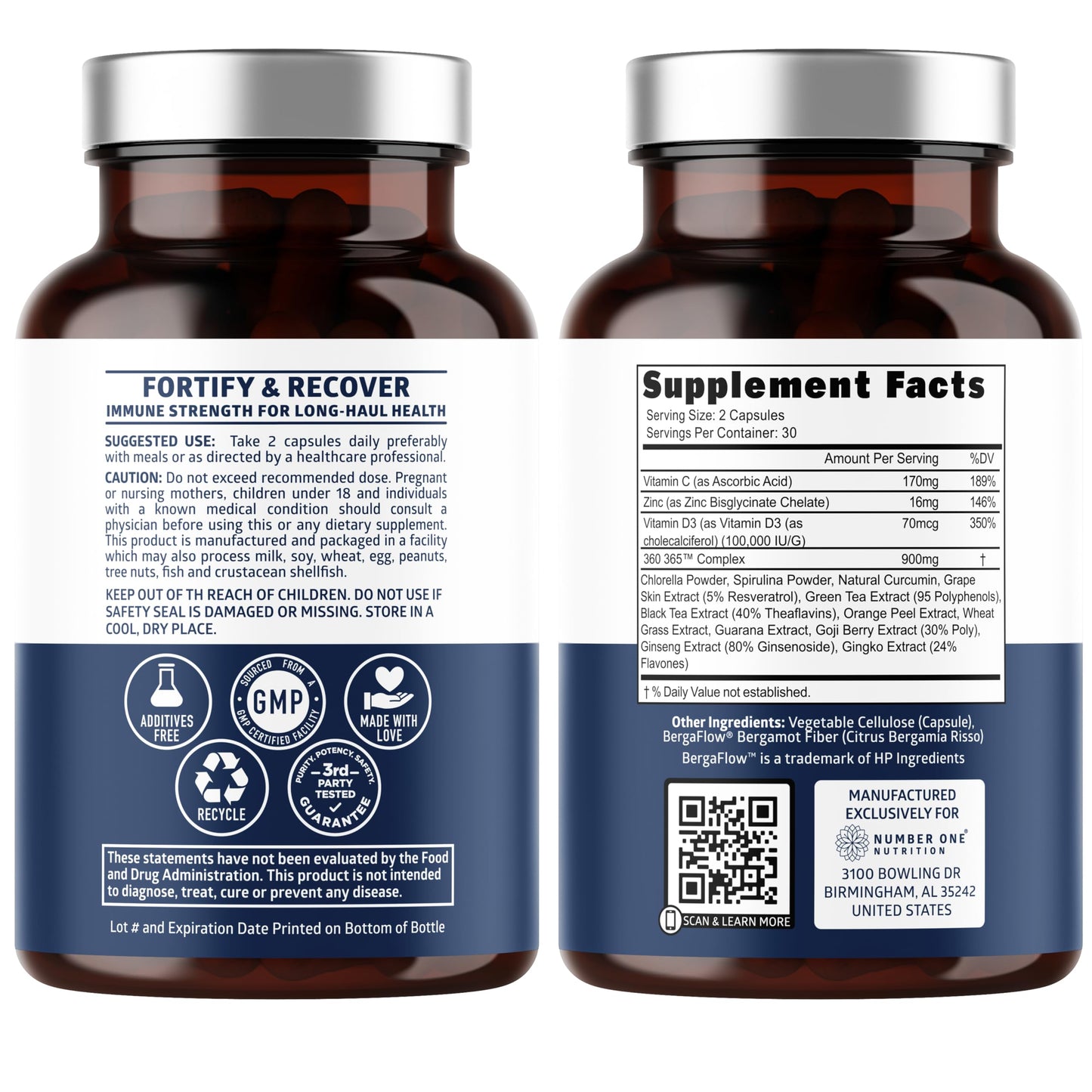 Number One Nutrition N1N LHC+ 15-in-1 Immune Support Capsules, 60 Count
