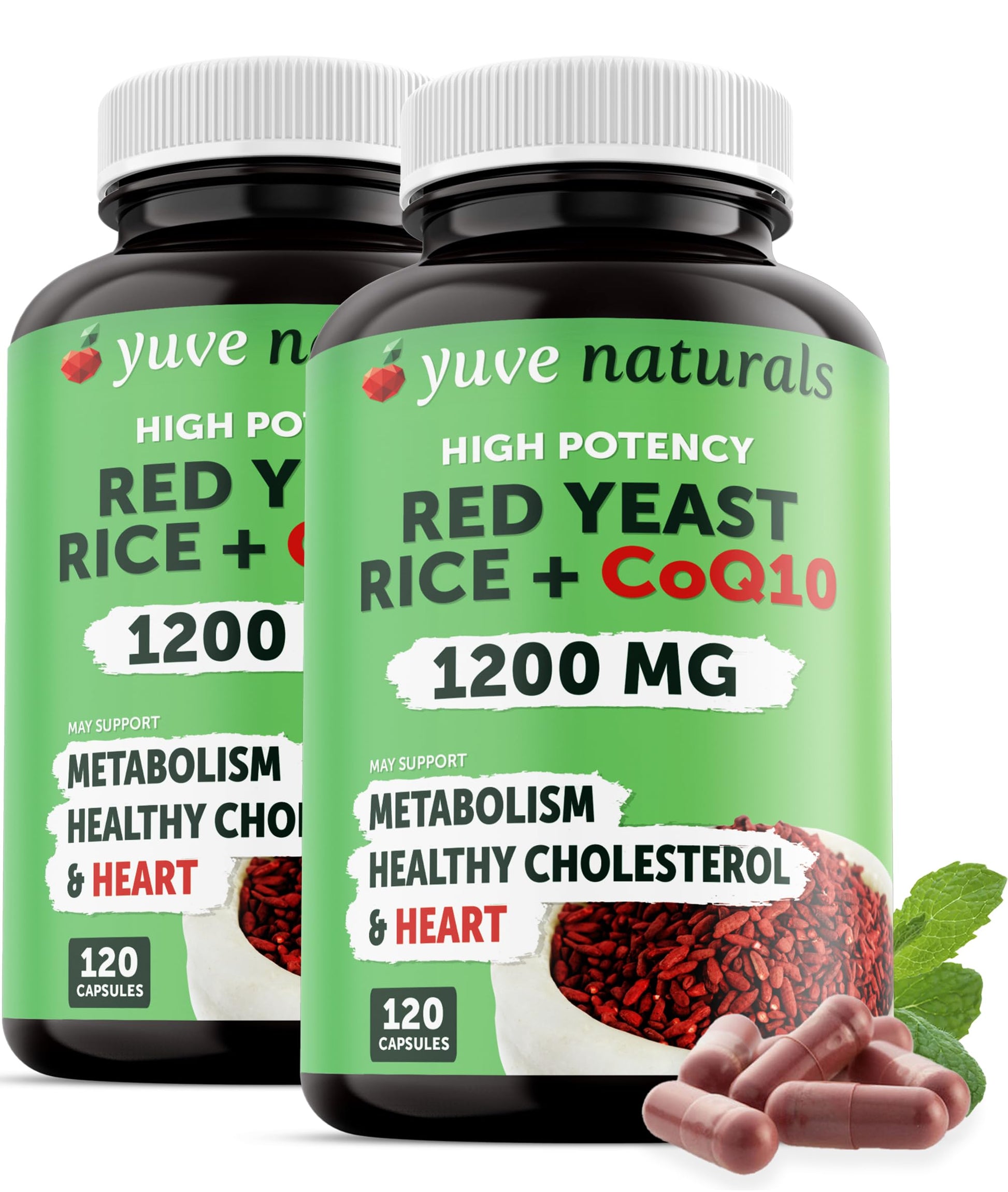 Yuve Red Yeast Rice 1200 mg with CoQ10 100 mg, 2-in-1 Capsule, 240 Capsules
