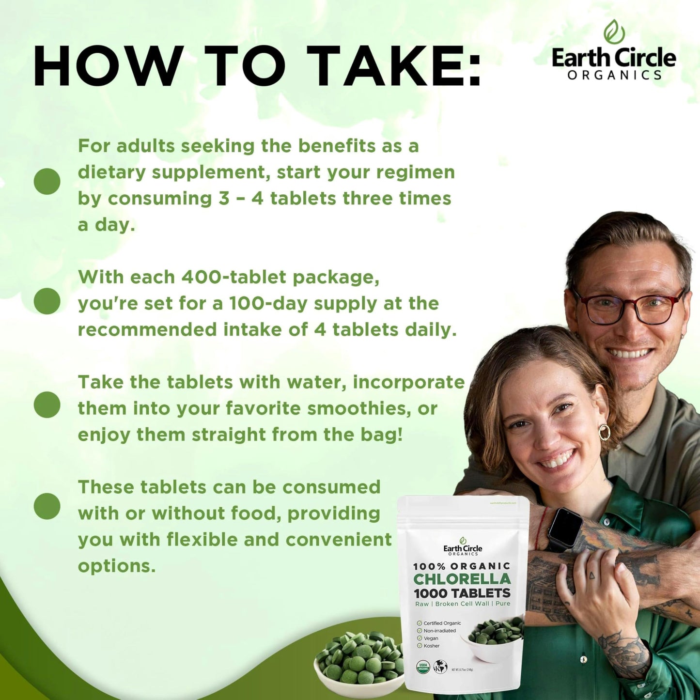 Earth Circle Organics Organic Chlorella Tablets 1000 Count
