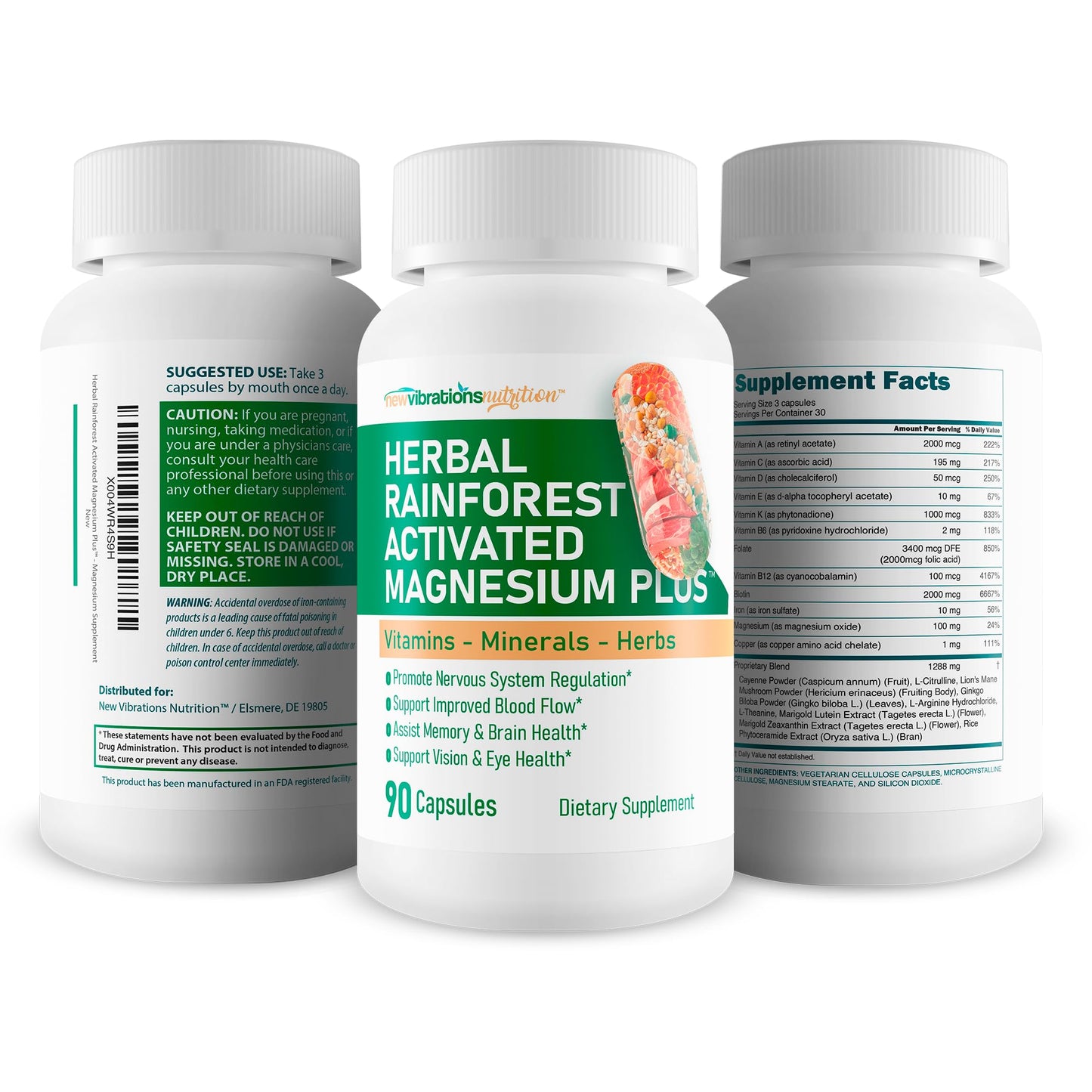 New Vibrations Nutrition Activated Magnesium Plus Capsules, 90 Count