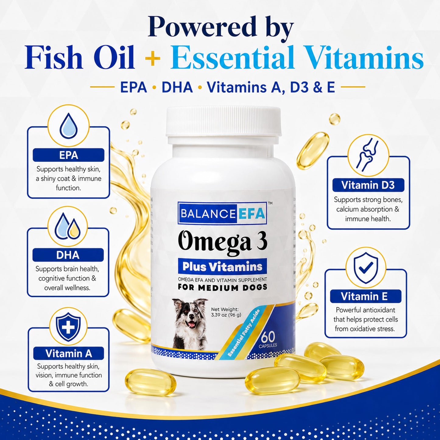 Mizner Bioscience BalanceEFA Omega-3 Soft Gel Capsules for Medium Dogs, 60 Capsules