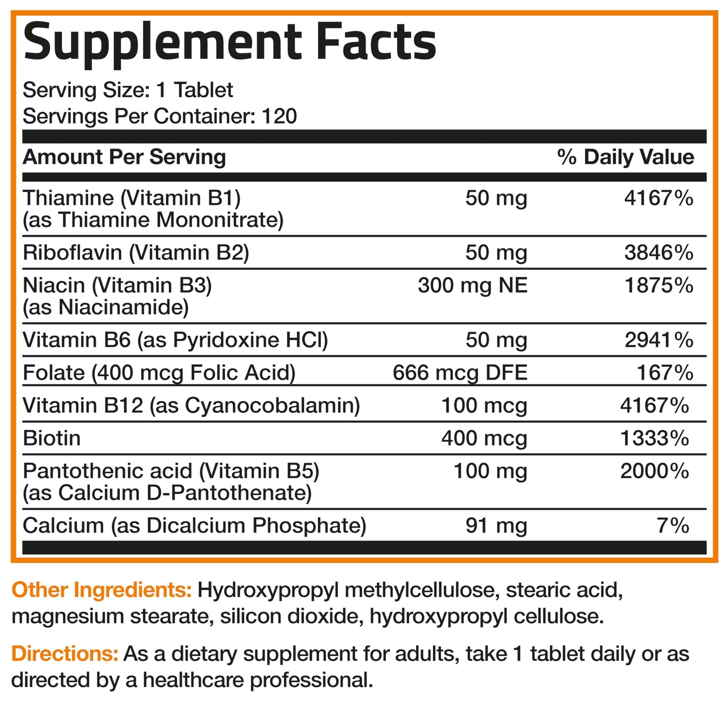 Bronson Super B Vitamin B Complex Sustained Slow Release (Vitamin B1, B2, B3, B6, B9 - Folic Acid, B12) Tablets 120