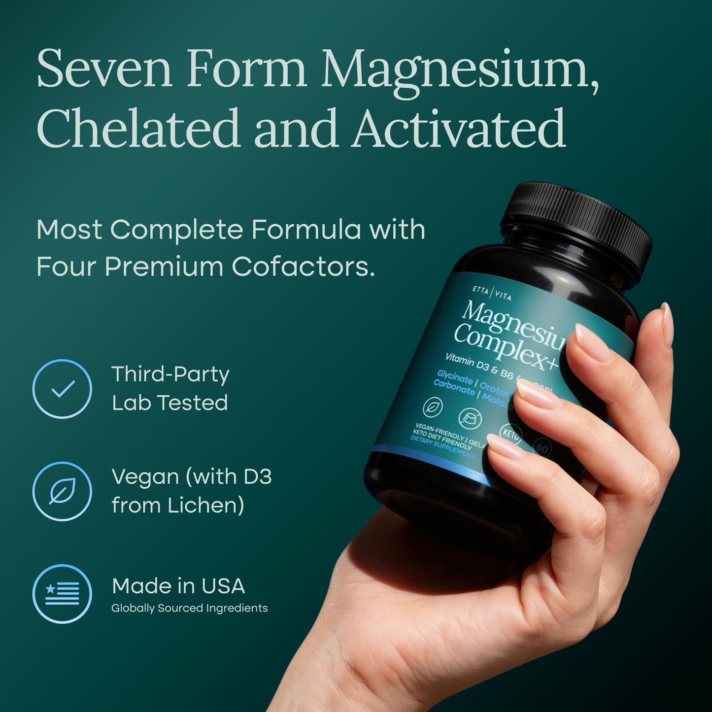 Etta Vita Magnesium Glycinate Complex with Astragalus Capsules, 60 Count