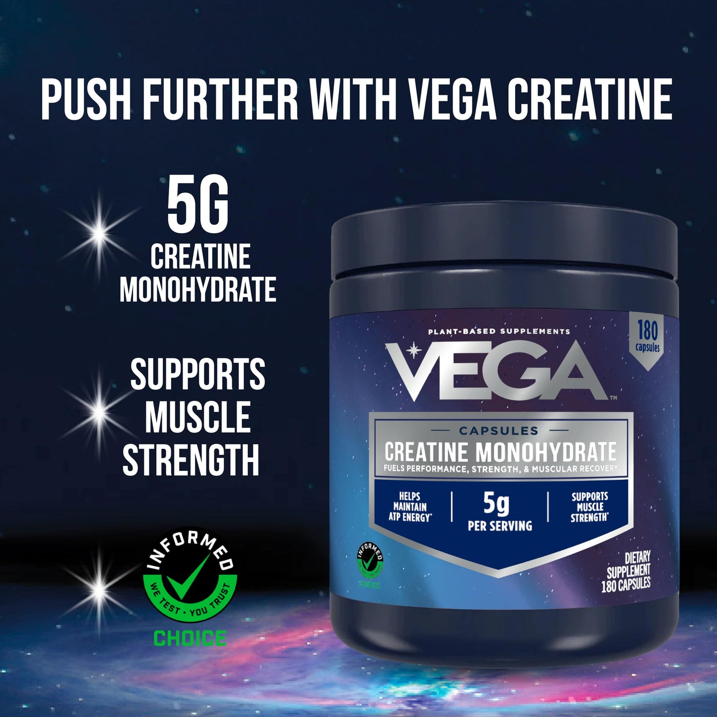 Vega Creatine Monohydrate Capsules, 180 Count