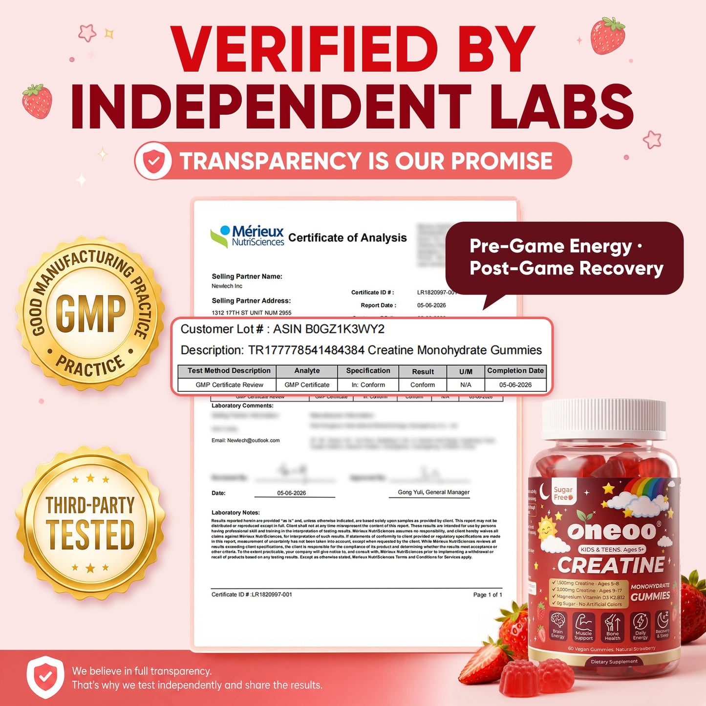 Oneoo Creatine Monohydrate Gummies 120 Gummies