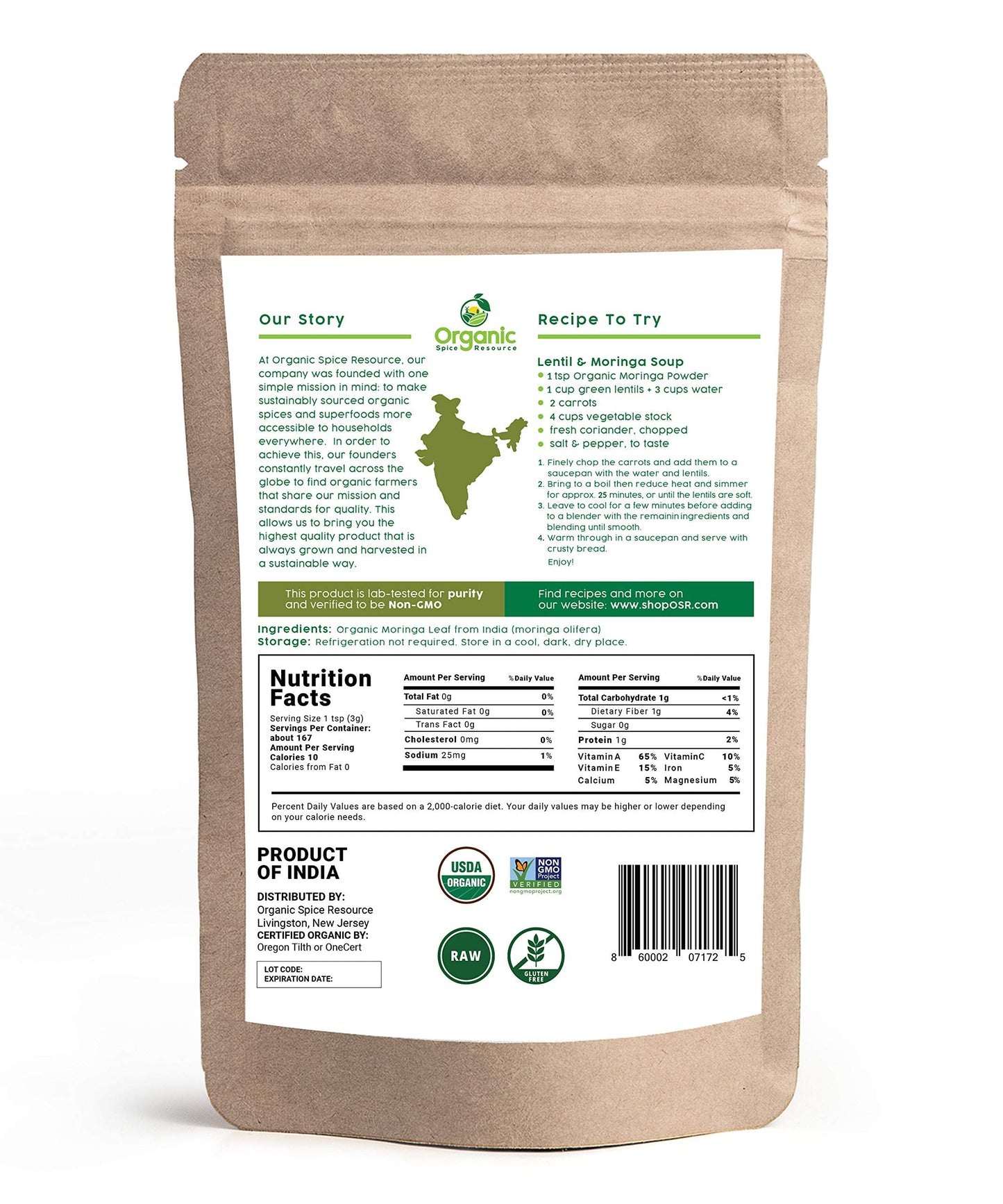 Organic Spice Resource Organic Moringa Powder 17.64 oz