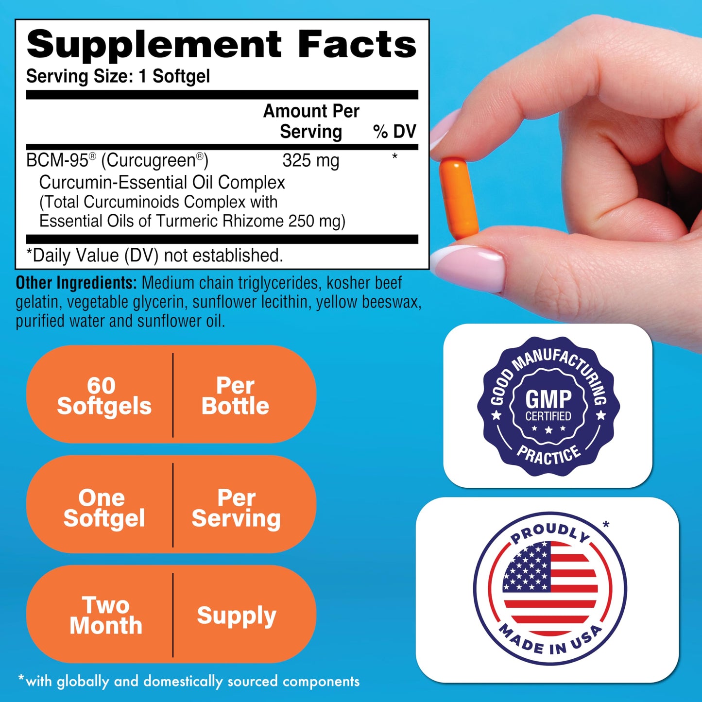 Health Thru Nutrition Curcu-Gel Turmeric Curcumin Complex BCM-95 325 mg Softgels, 60 Count