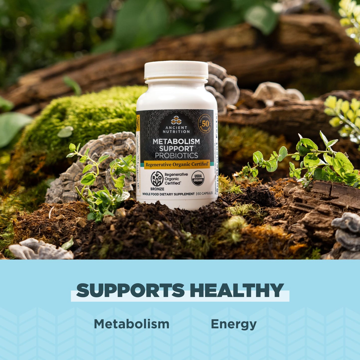 Ancient Nutrition Regenerative Organic Certified Probiotics for Metabolism Support, Healthy Digestion and Immune System Function Support, 50 Billion CFUs per Serving Capsule, 60 Count