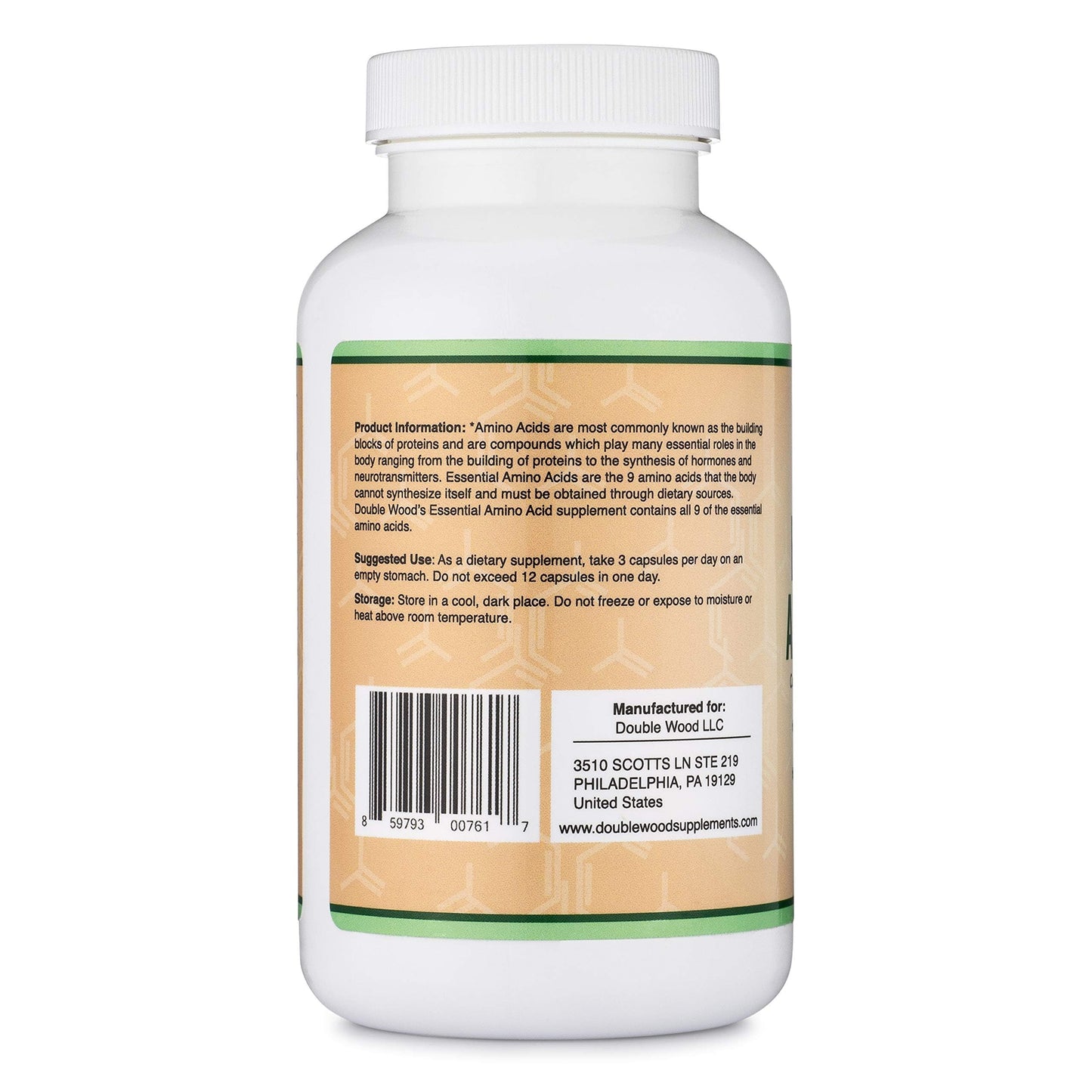 Double Wood Supplements Essential Amino Acids - 1 Gram Per Serving Powder Blend of All 9 Essential Aminos (EAA) and All Branched-Chain Aminos (BCAAs) (Leucine, Isoleucine, Valine) 225 Capsules