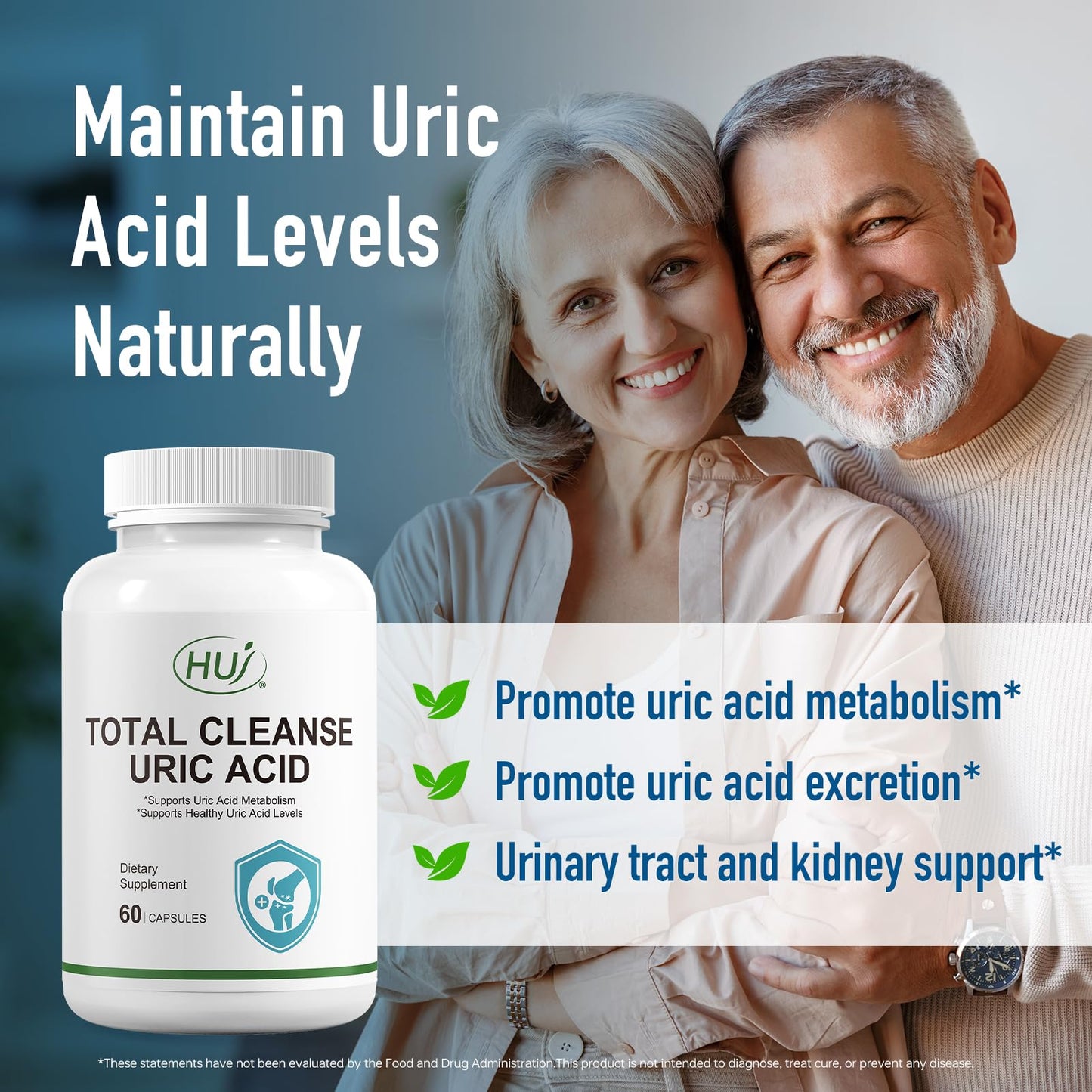 HUJ Total Cleanse Uric Acid Uric Acid Cleanse Supplement with Tart Cherry, Celery Seed, Marine Active 10 and Chrysanthemum Extract Supports Joint and Kidney Health, 60 Capsules