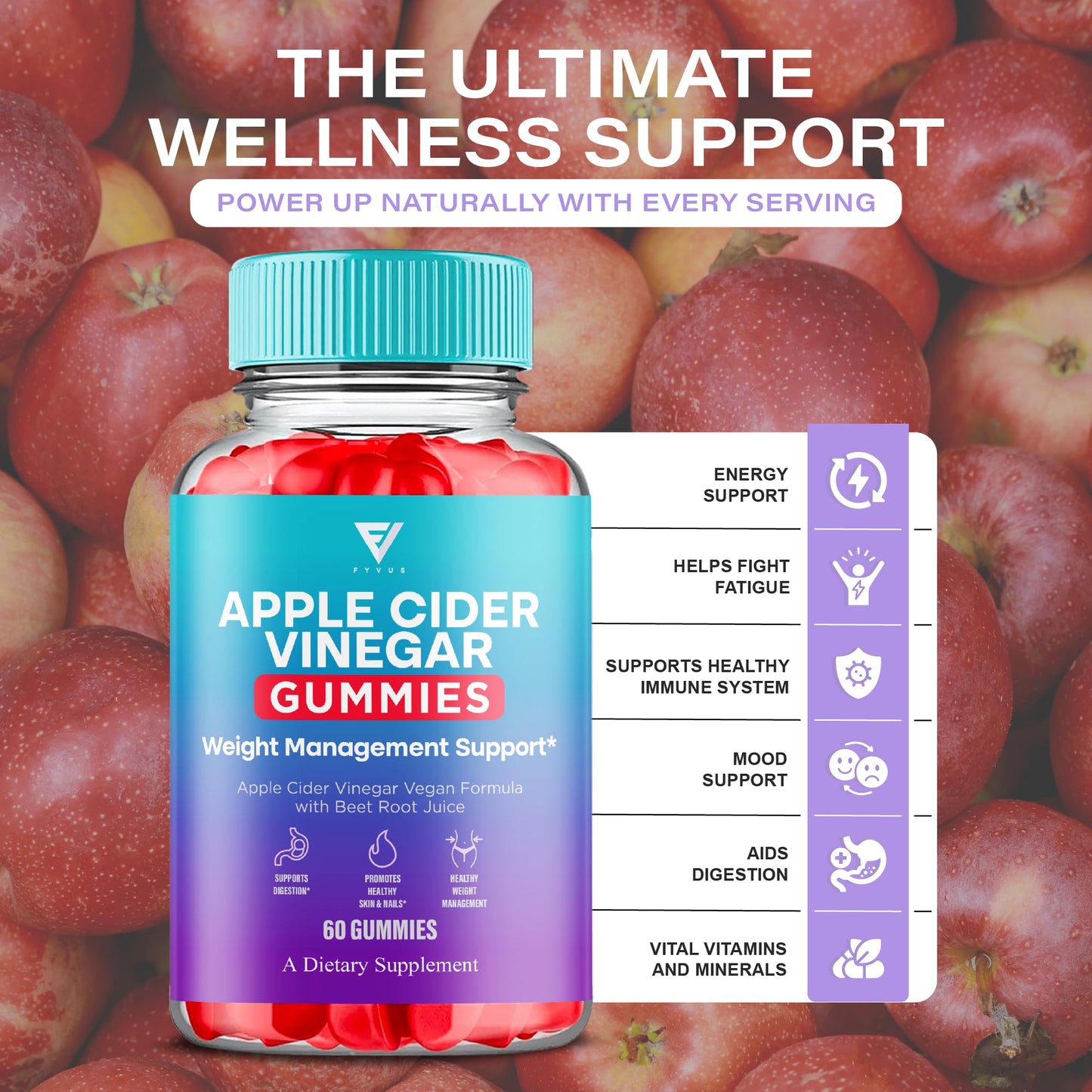 Fyvus Apple Cider Vinegar Gummies 60 Count
