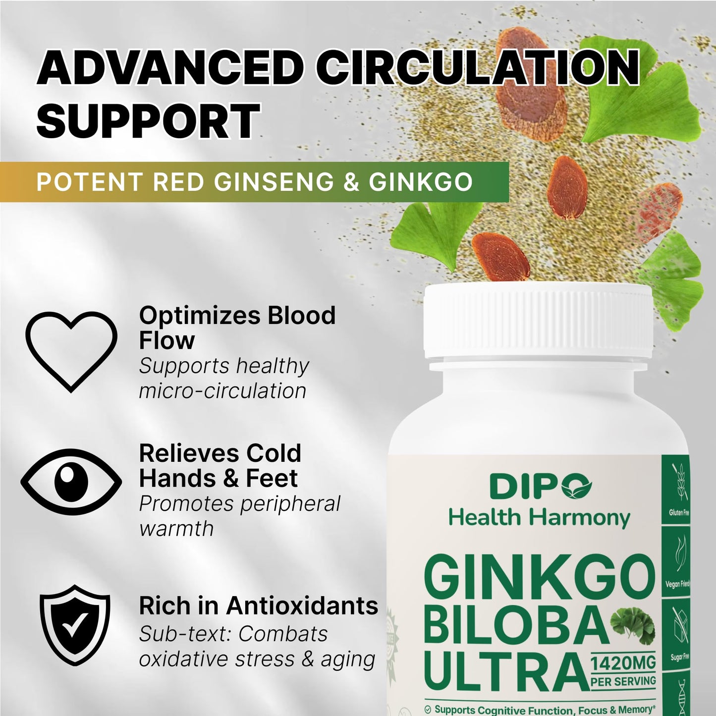 DIPO HEALTH HARMONY Ginkgo Biloba Ultra Extra Strength Capsules, 60 Count