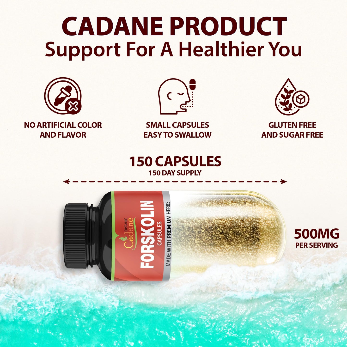 Organic Cadane Forskolin Supplement Capsules, 150 Capsules