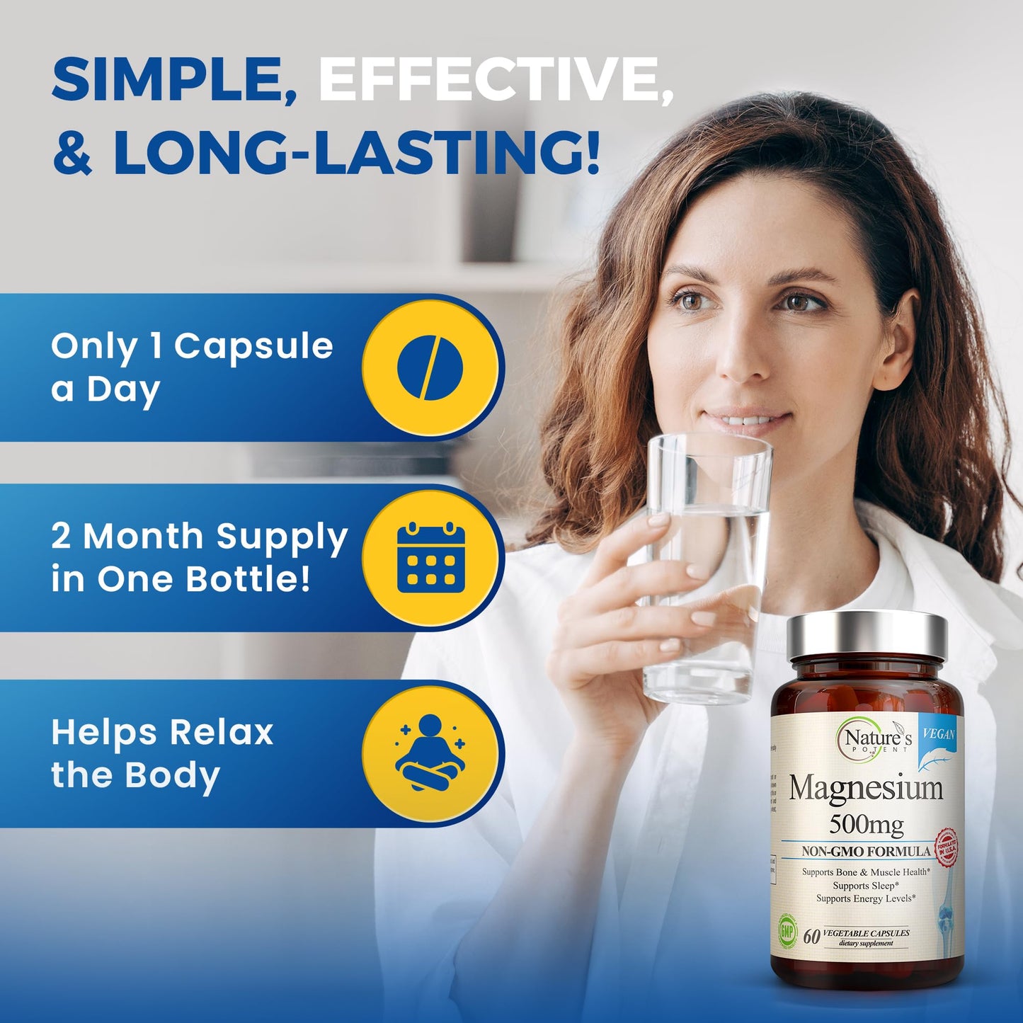 Nature's Potent Magnesium Supplements Capsules 60 Count