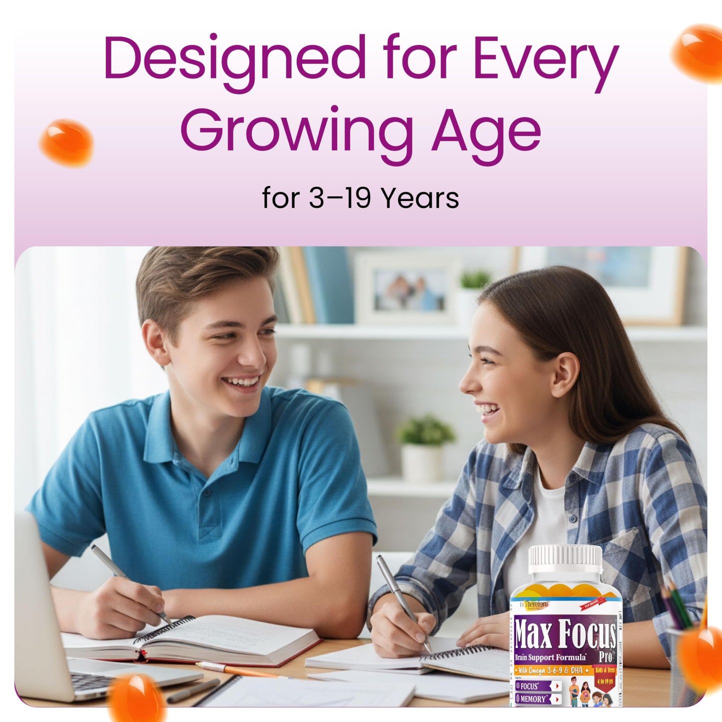 Therefore Max Focus Gummies with Omega-3 DHA for Kids & Teens, 60 Gummies