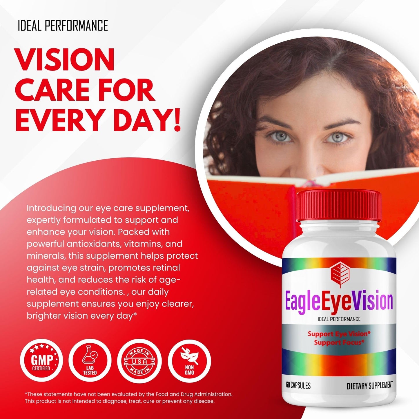 IDEAL PERFORMANCE Eagle Eye Vision Eye Health Supplements Capsules, 180 Count