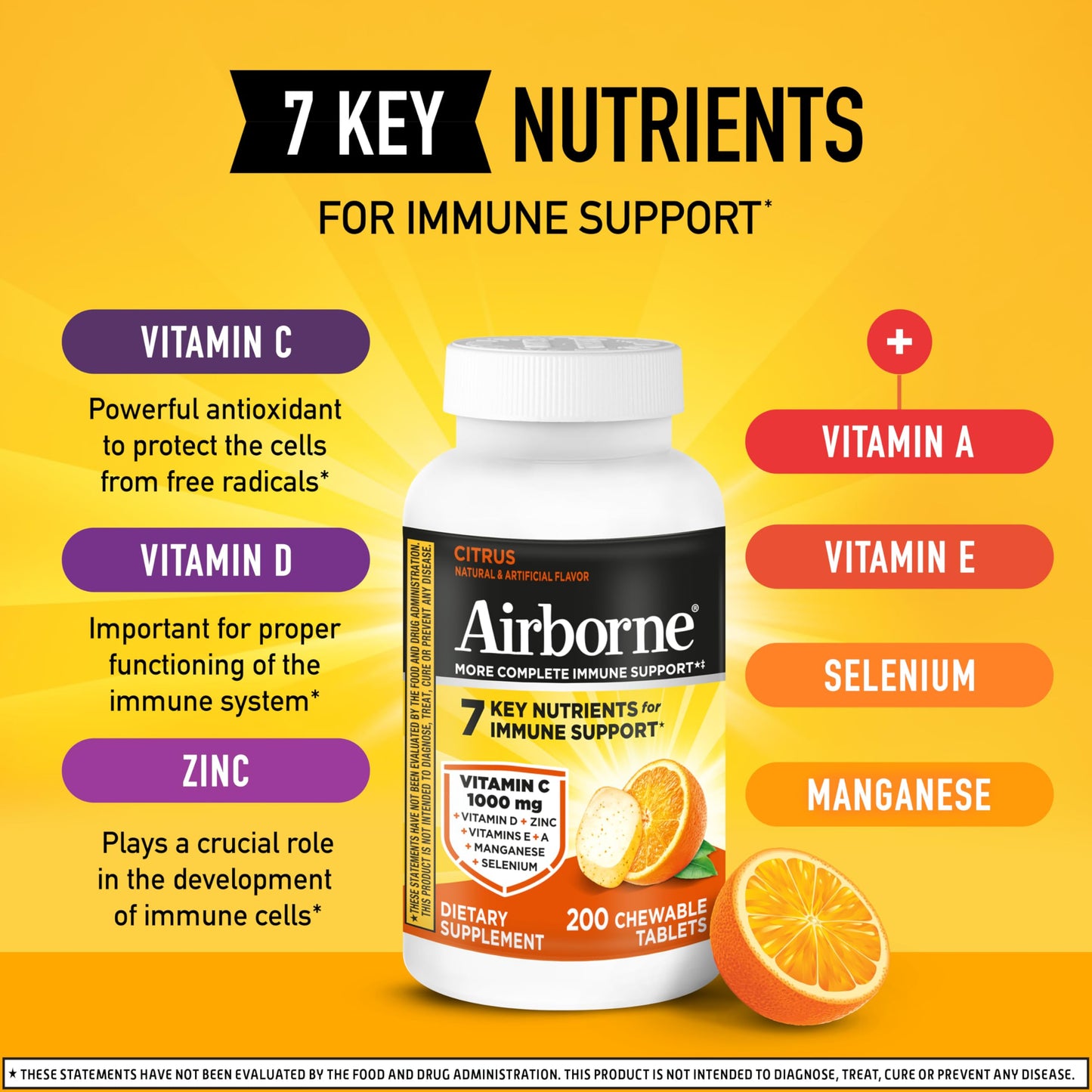 Airborne Citrus Chewable Tablets 200 Count