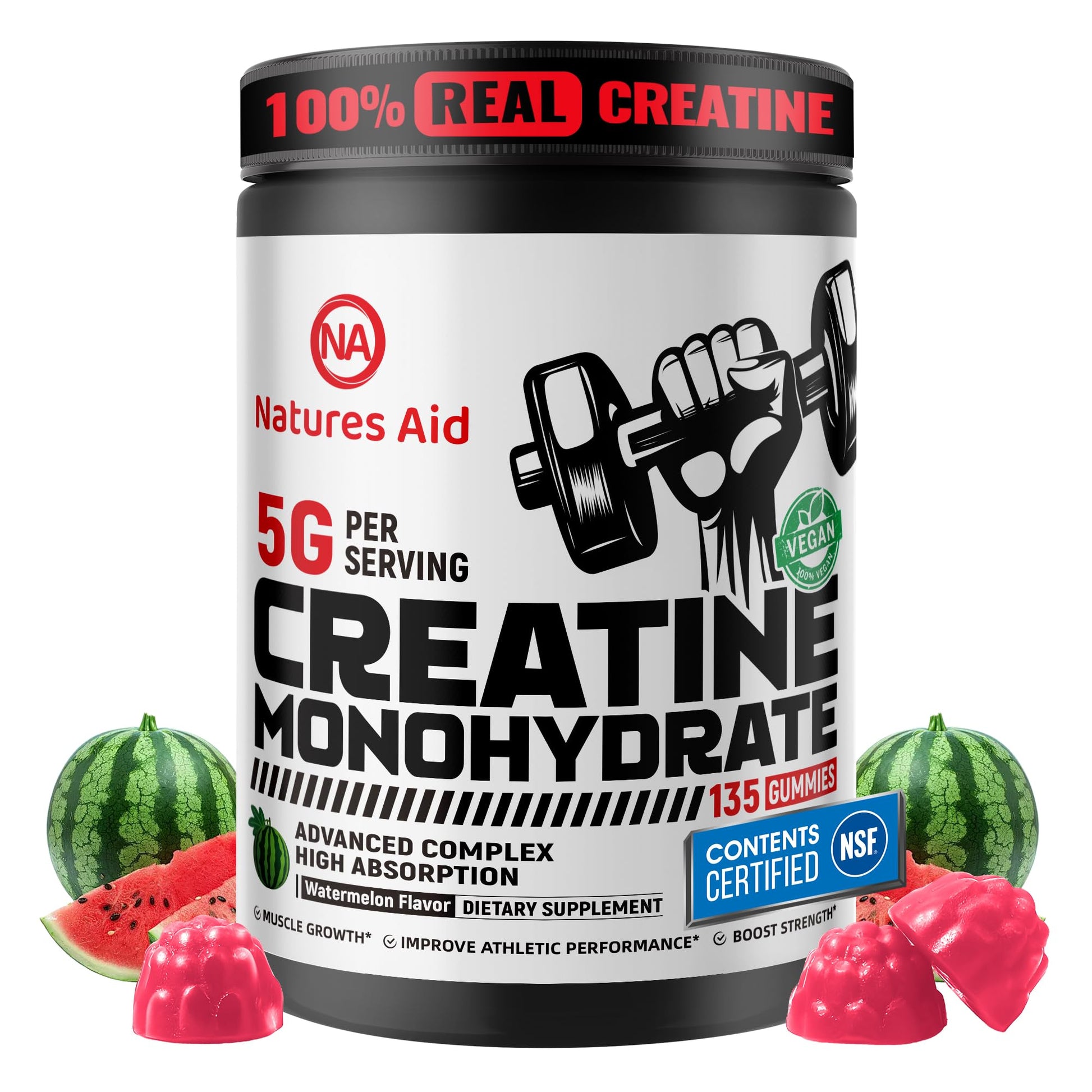 Natures Aid NSF Certified Creatine Monohydrate Gummies, 135 Count