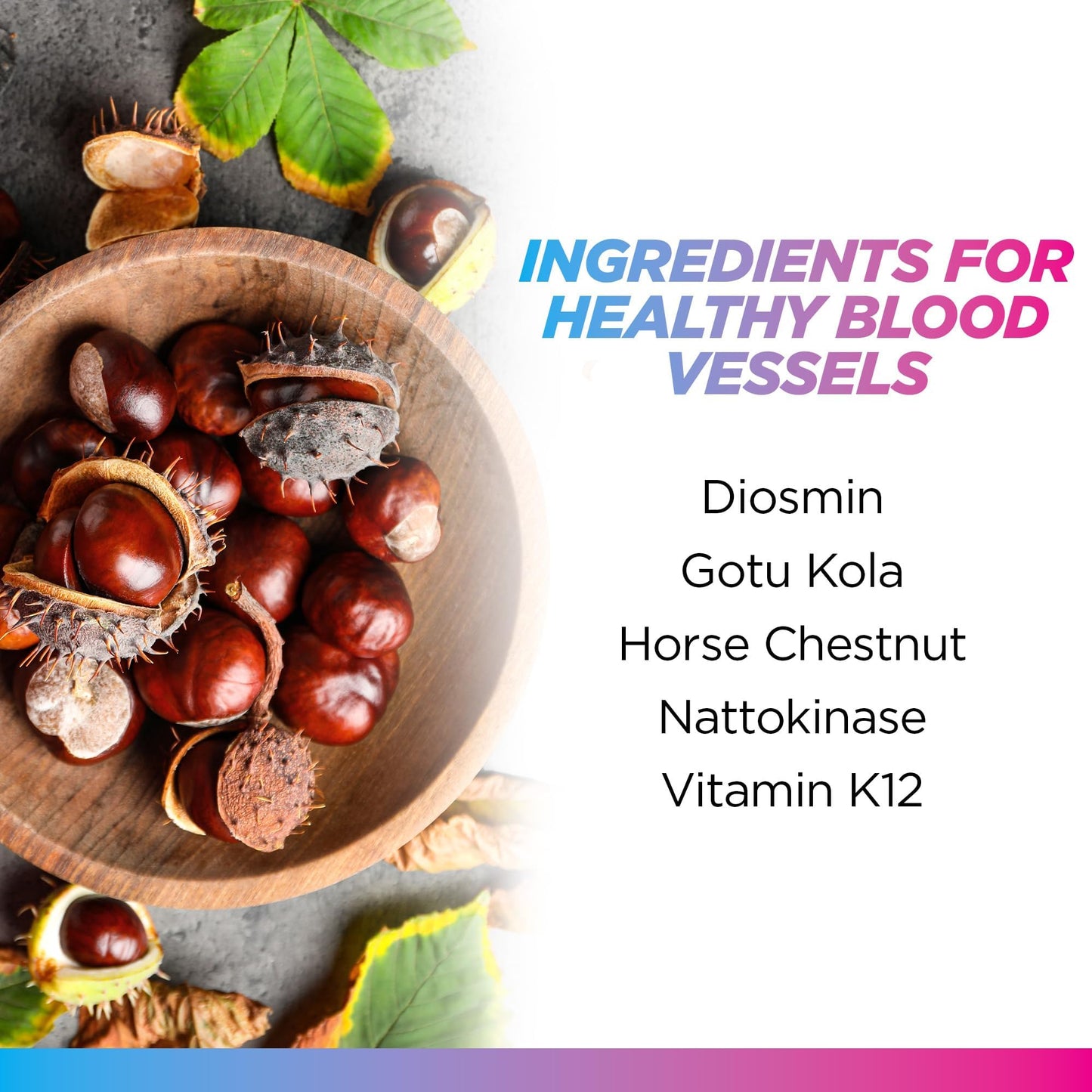 Livingood Daily Vessel & Vein Support, Circulation & Vein Support Supplement with Diosmin, Horse Chestnut, Nattokinase, Gotu Kola & Vitamin K2, Vascular & Vein Health Formula, Gluten Free, 60 Capsules