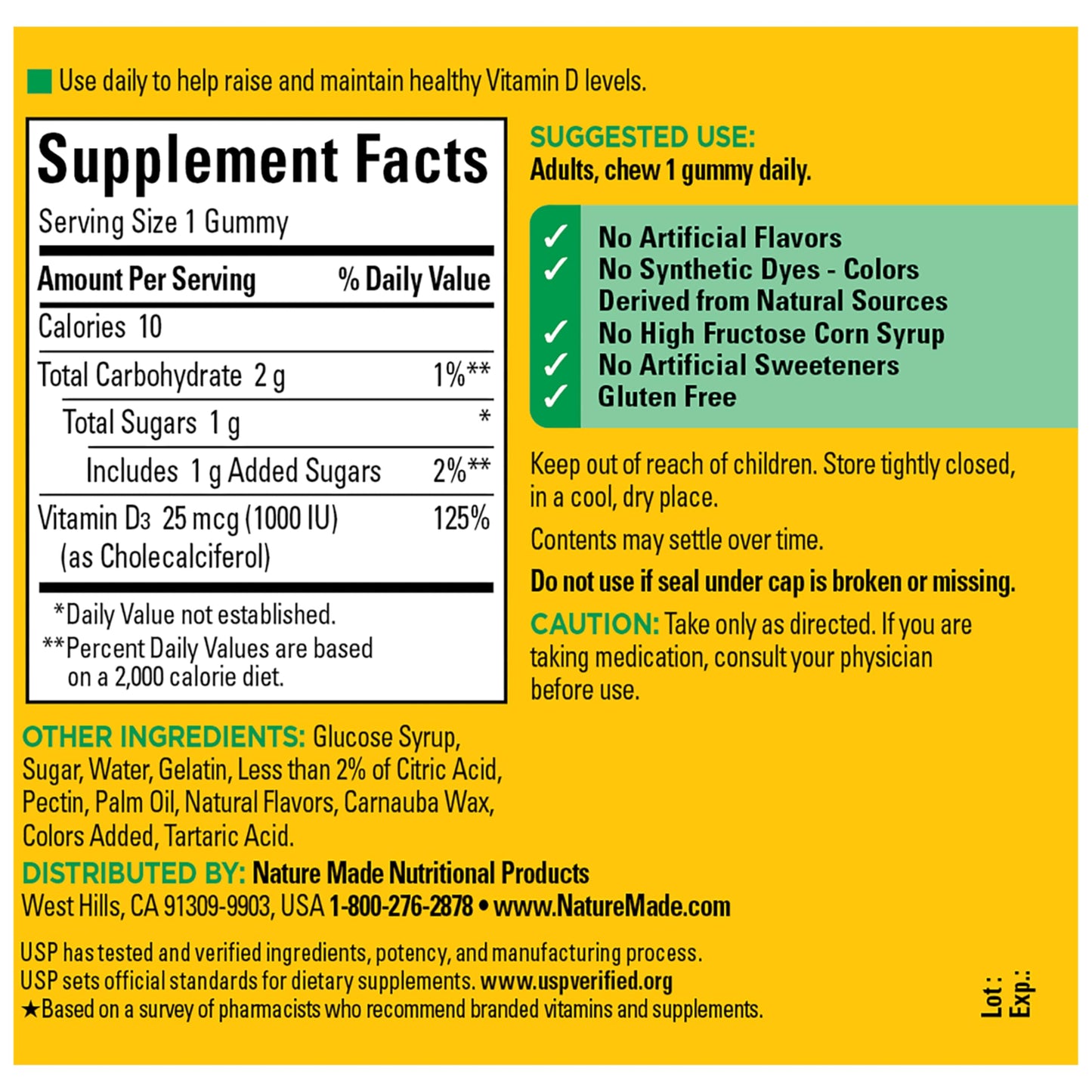 Nature Made Vitamin D3 1000 IU Gummies 90 Count
