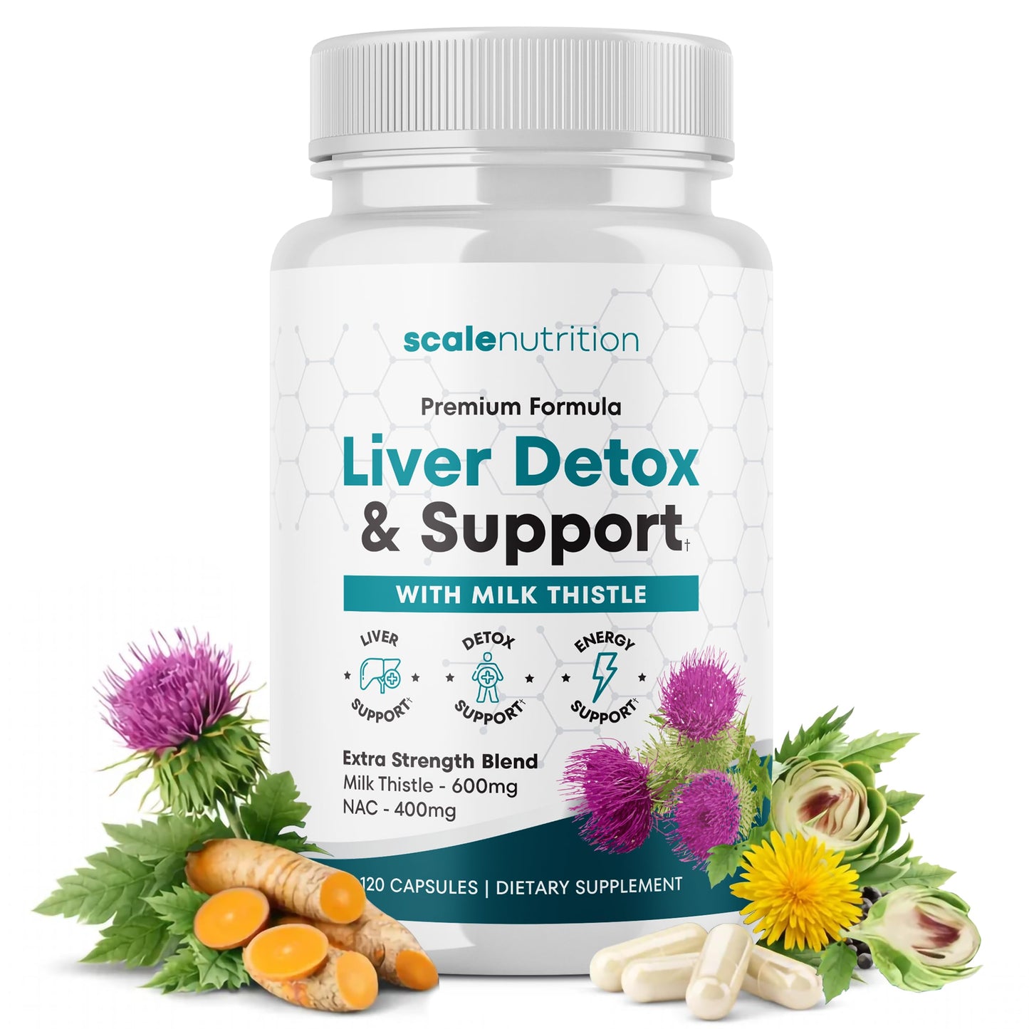 Scale Nutrition Liver Detox & Support – High Potency 1960mg Formula, Capsules, 120 Count