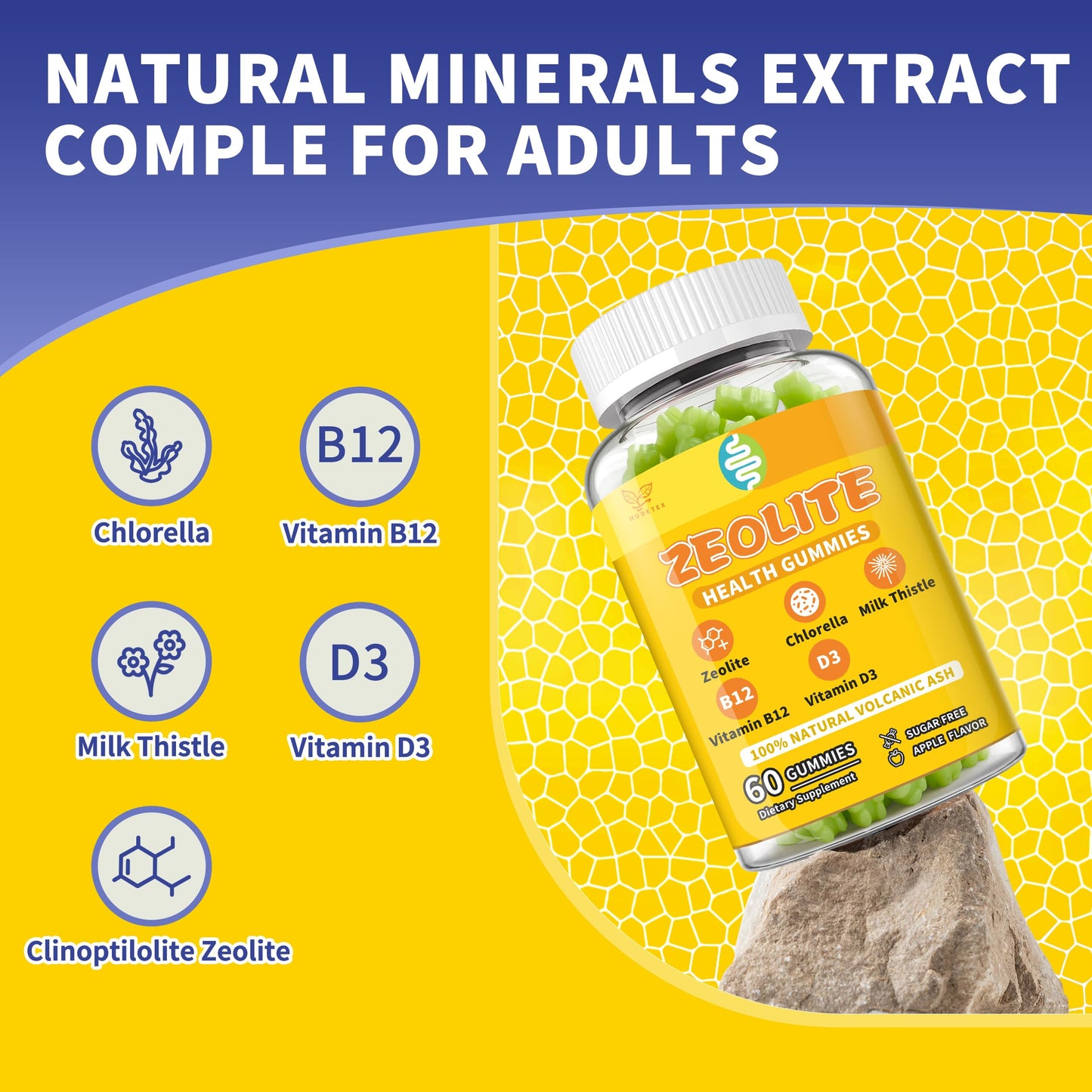 Hudetex Zeolite Gummies for Adults, Pure Zeolite Clinoptilolite, 60 Count