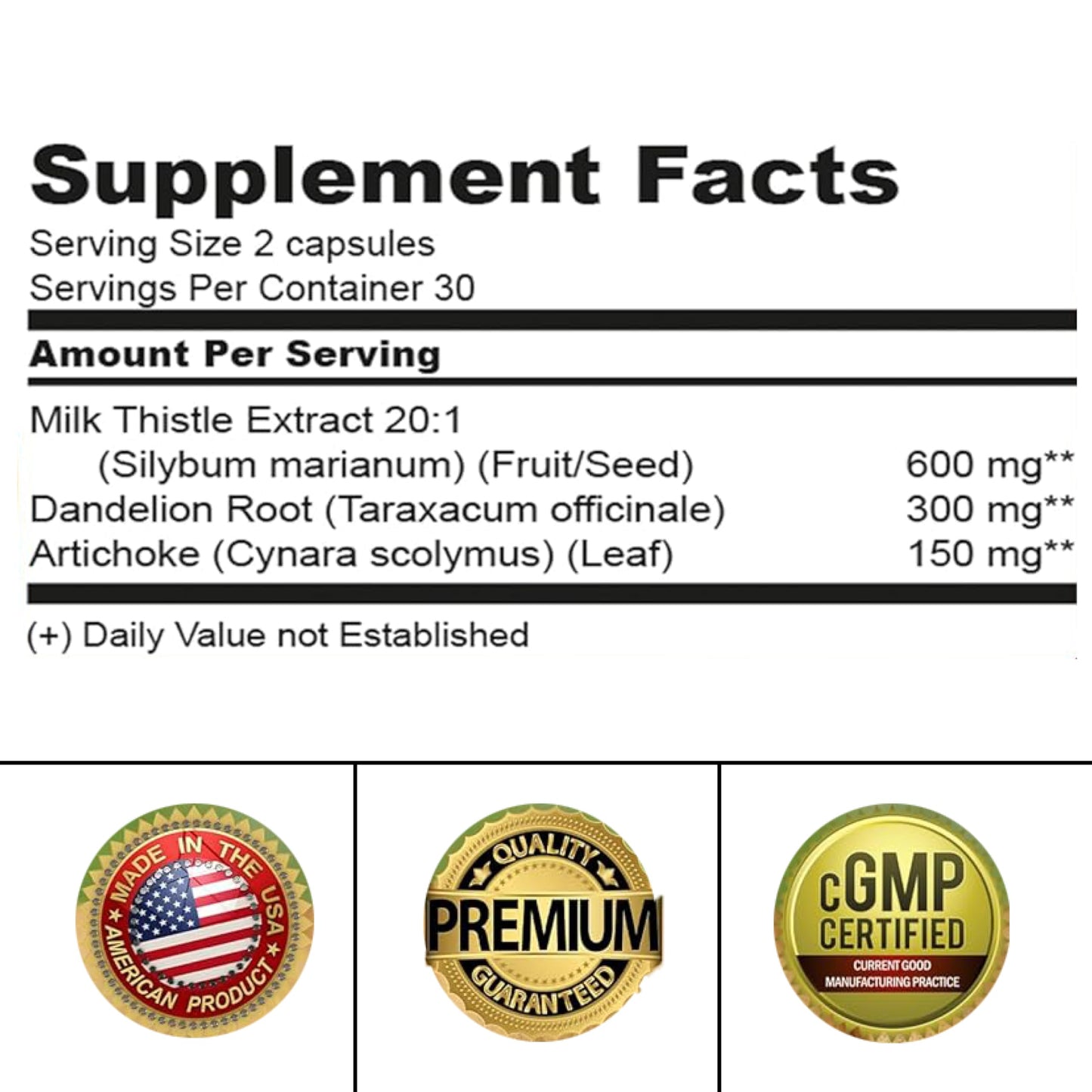 M NUTRITION Milk Thistle Liver Support Supplement 20:1 Extract with Dandelion Root & Artichoke Leaf Capsules, 60 Capsules