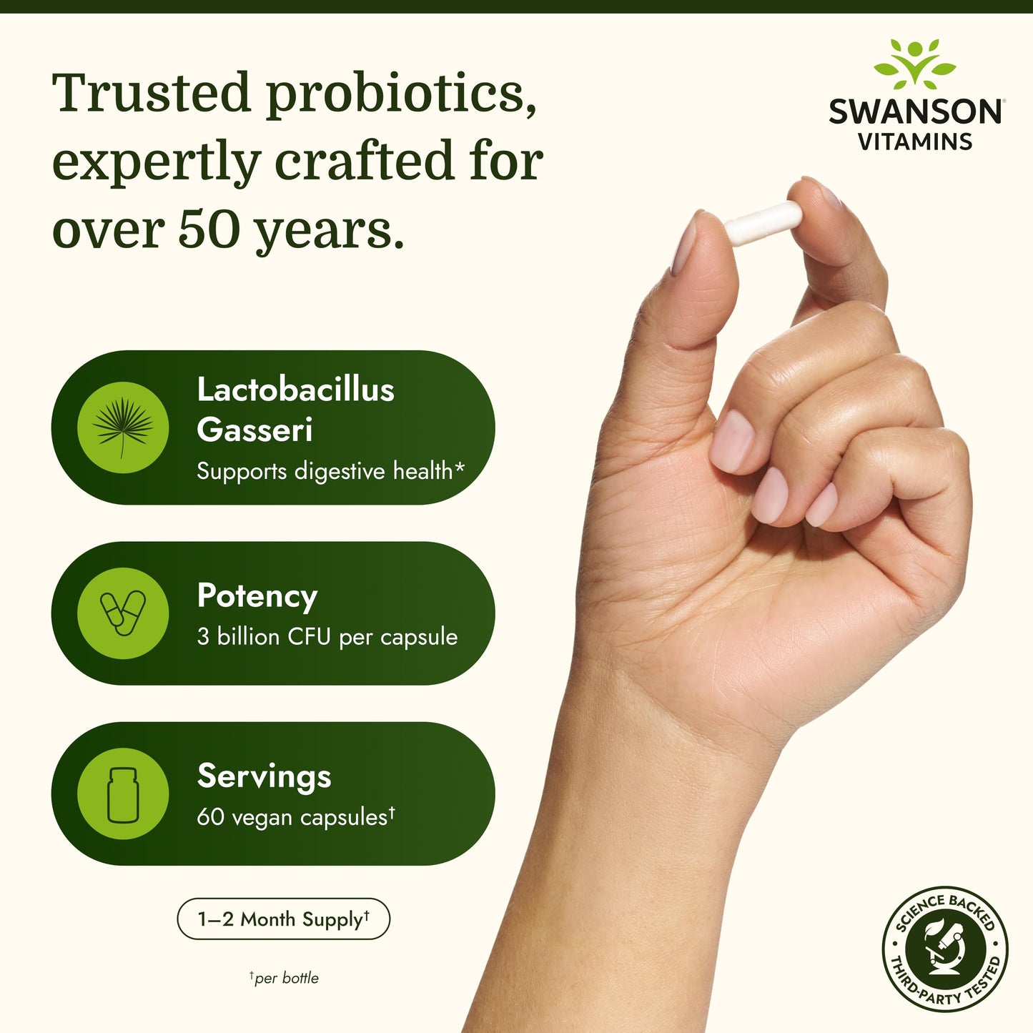 Swanson Lactobacillus Gasseri Probiotic, 3 Billion CFU, Capsules, 180 Count