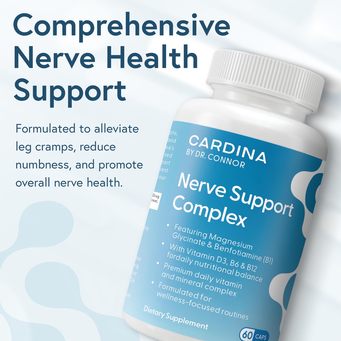 Cardina Magnesium Glycinate with Benfotiamine, Vitamin B6, B12, D3 Capsules, 60 Count
