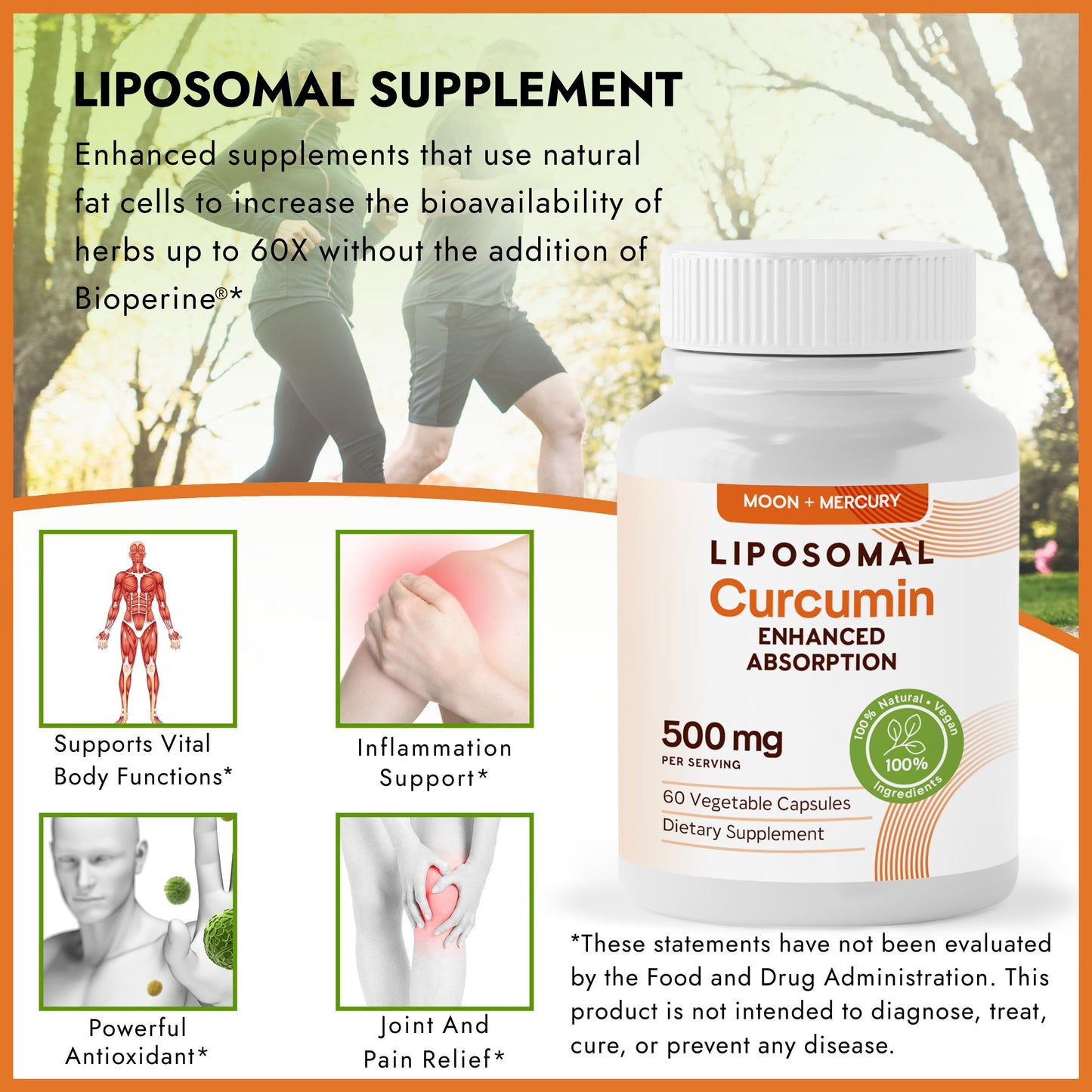 Moon + Mercury Liposomal Turmeric Curcumin Supplement Capsules, 60 Capsules
