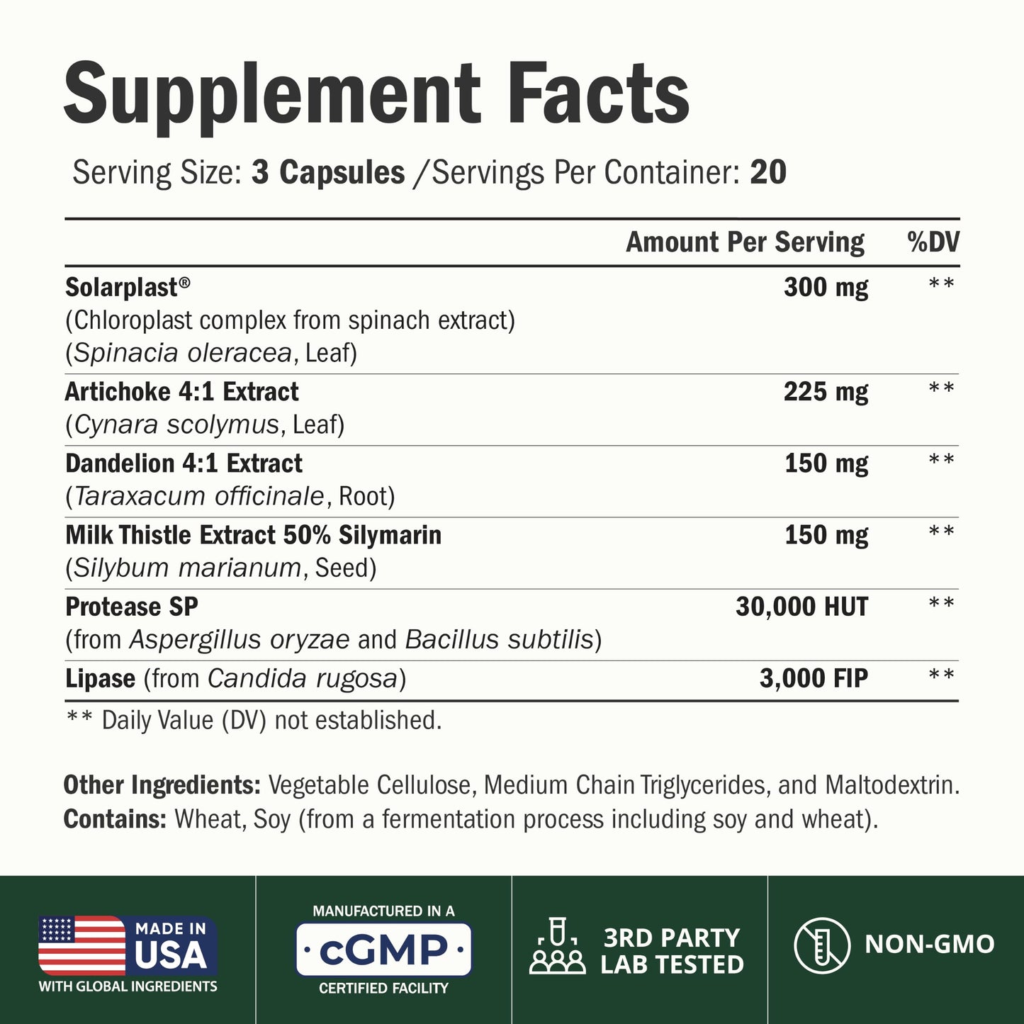 Vimerson Health Liver Support with Artichoke Extract, Enzymes, Milk Thistle, Dandelion Root, Lipase & Protease, Solarplast Antioxidants - Capsules, 60 Count