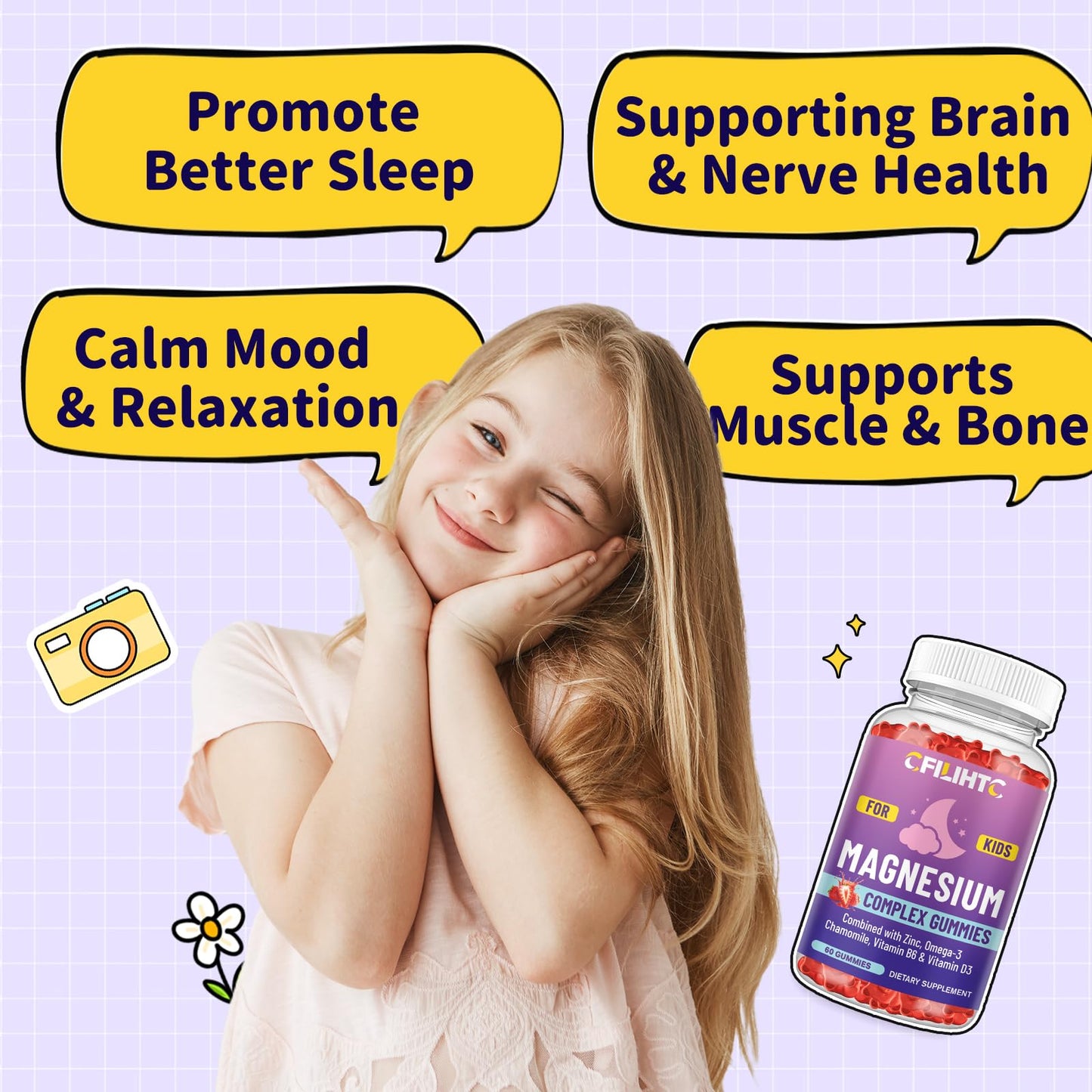 CFILIHTC Magnesium Glycinate Gummies for Kids, 60 Count