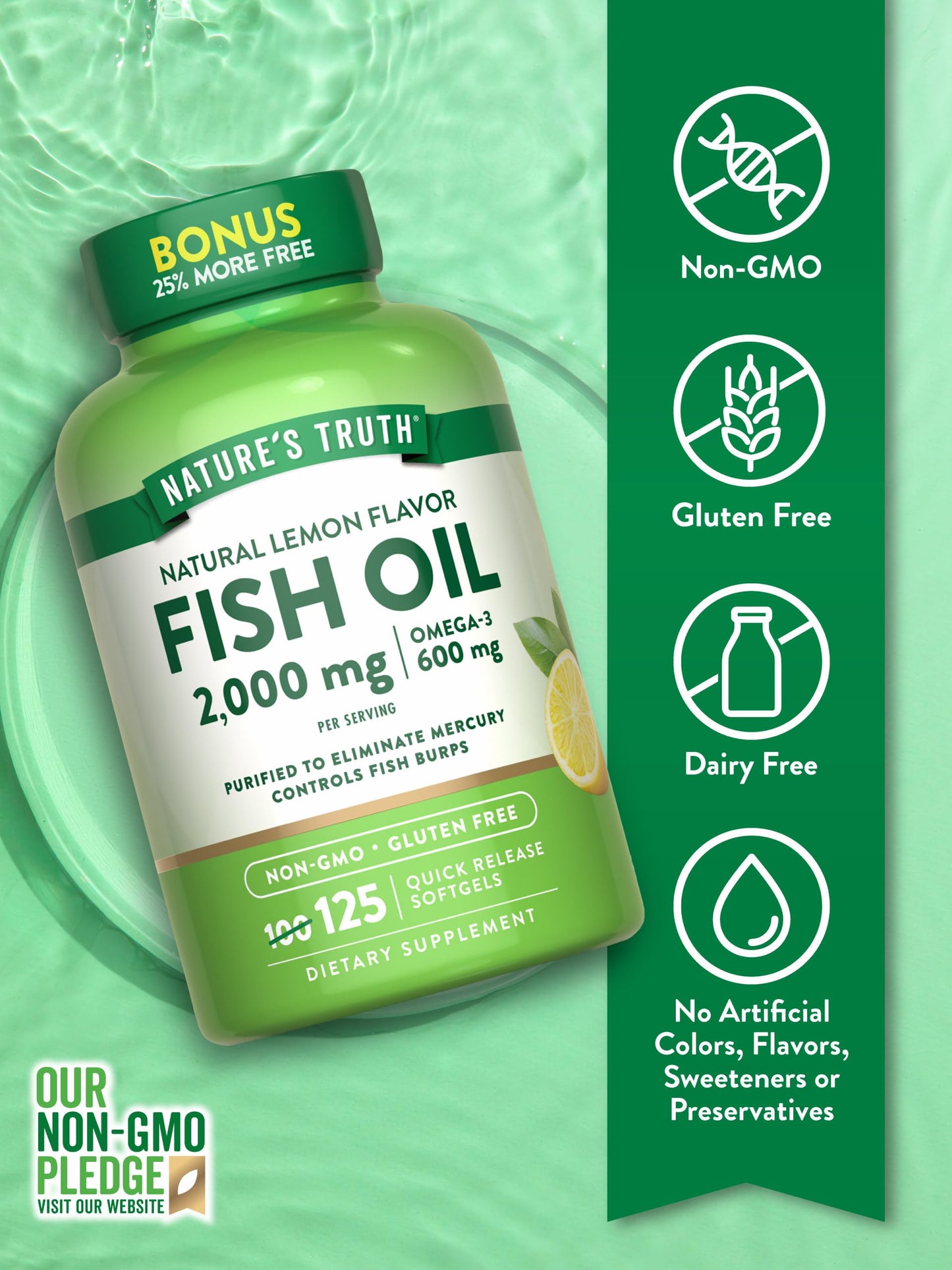 Nature's Truth Omega 3 Fish Oil 2000 mg Softgel, 125 Softgels