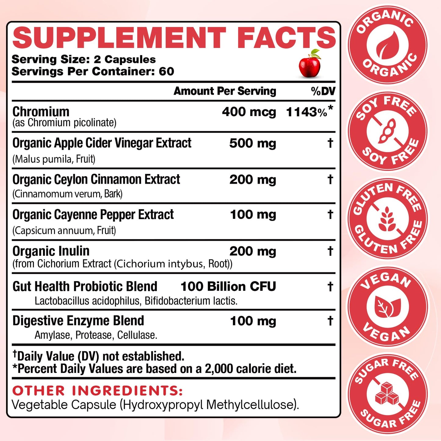 Yerhove Apple Cider Vinegar Capsules With Mother, 120 Count