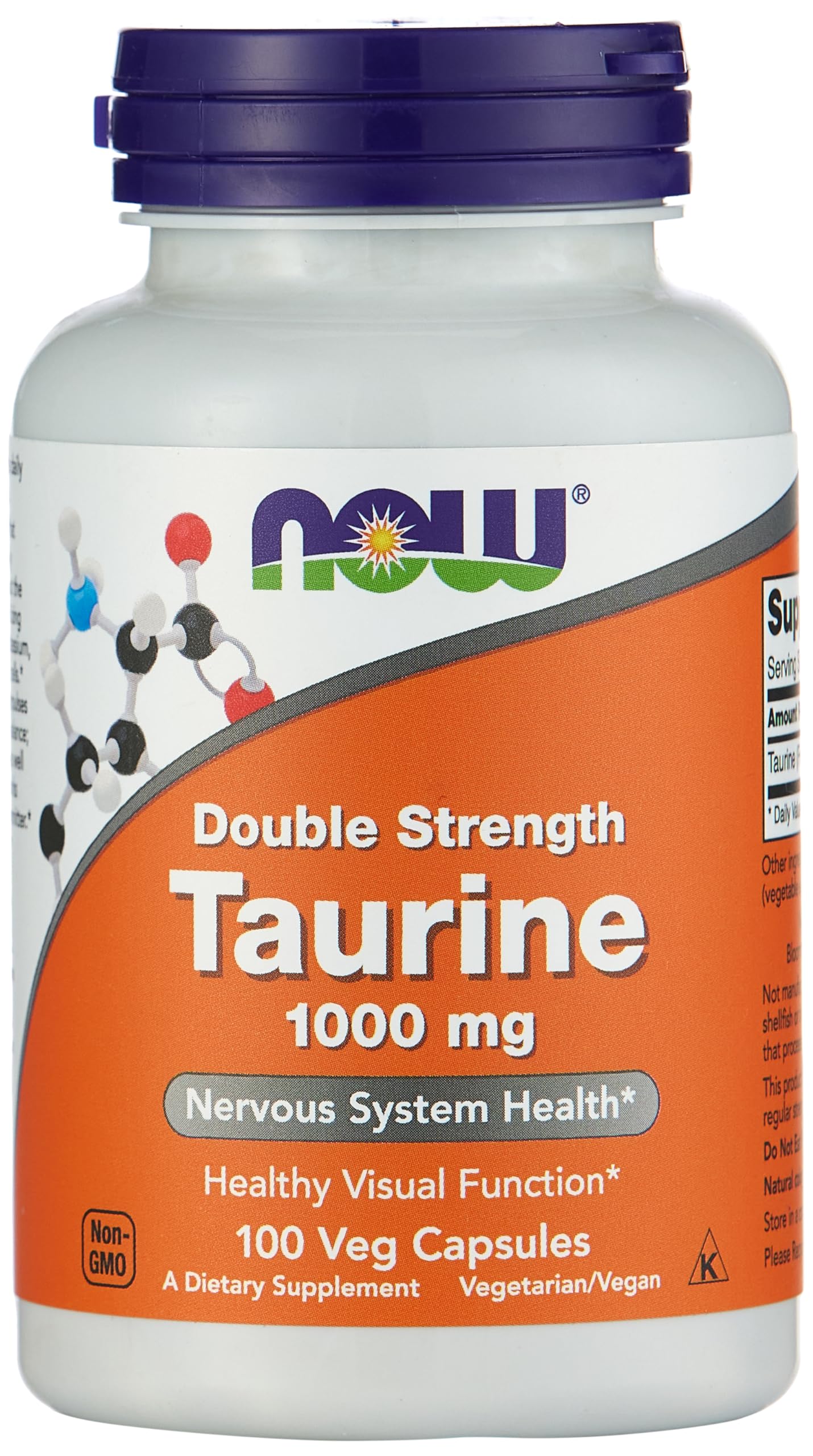 NOW Foods Taurine Double Strength 1000 mg Capsules, 100 Count