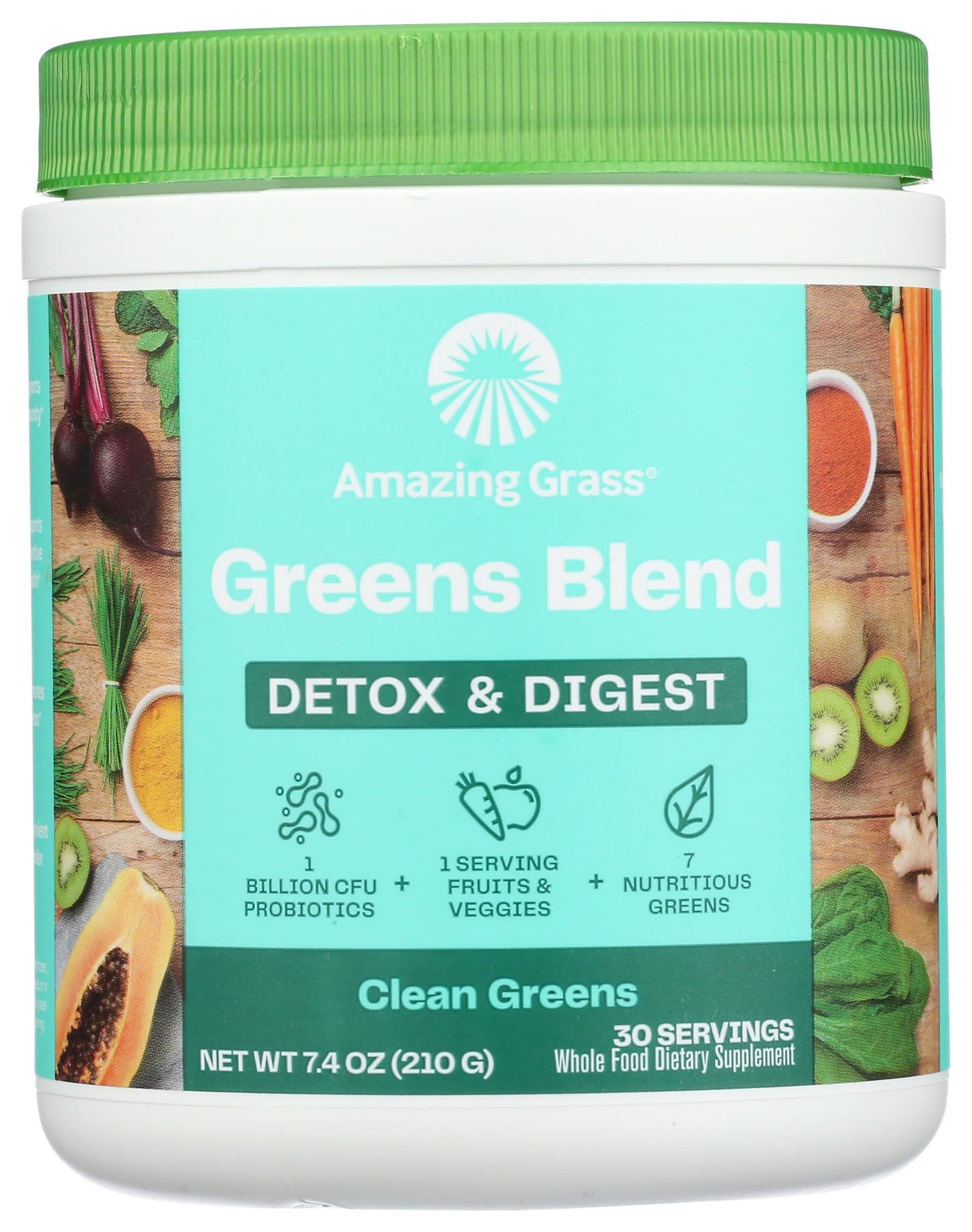 Amazing Grass Greens Blend Detox & Digest Smoothie Mix with Digestive Enzymes & Probiotics, Clean Greens Powder, Powder 7.4