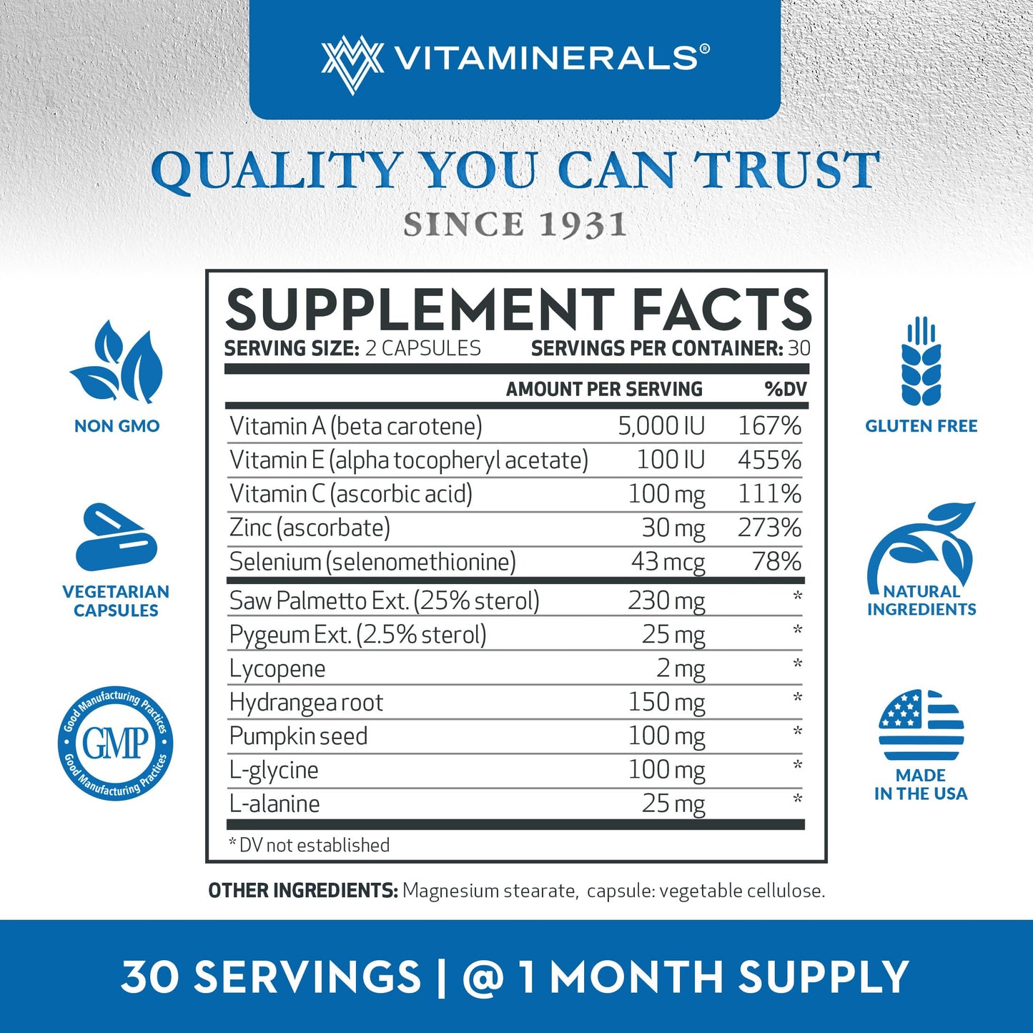 Vitaminerals Prostactin Prostate Support Saw Palmetto 230mg Pygeum Lycopene Pumpkin Seed & More Capsules 60