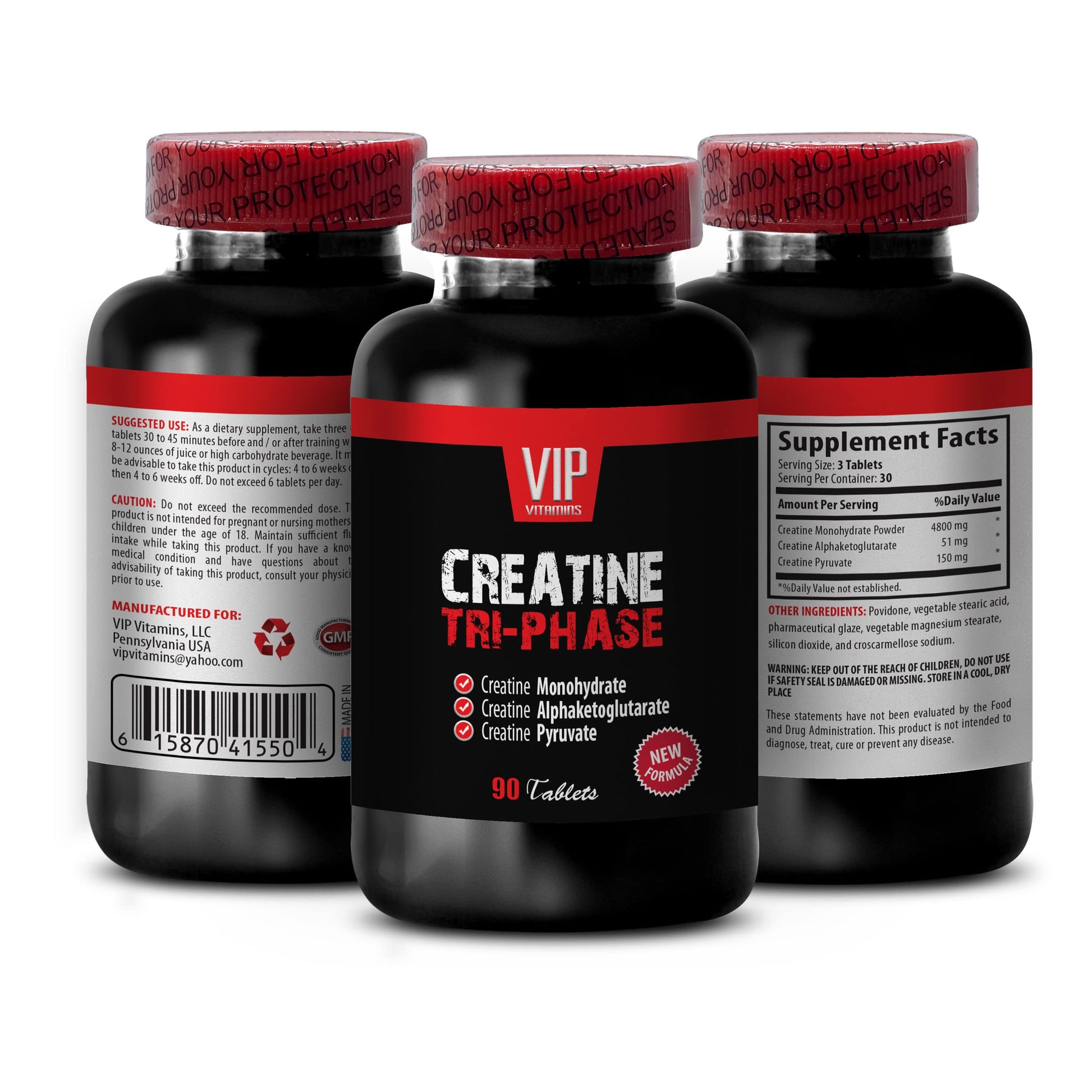 VIP Supplements Creatine Tri-Phase Tablet, 90 Tablets