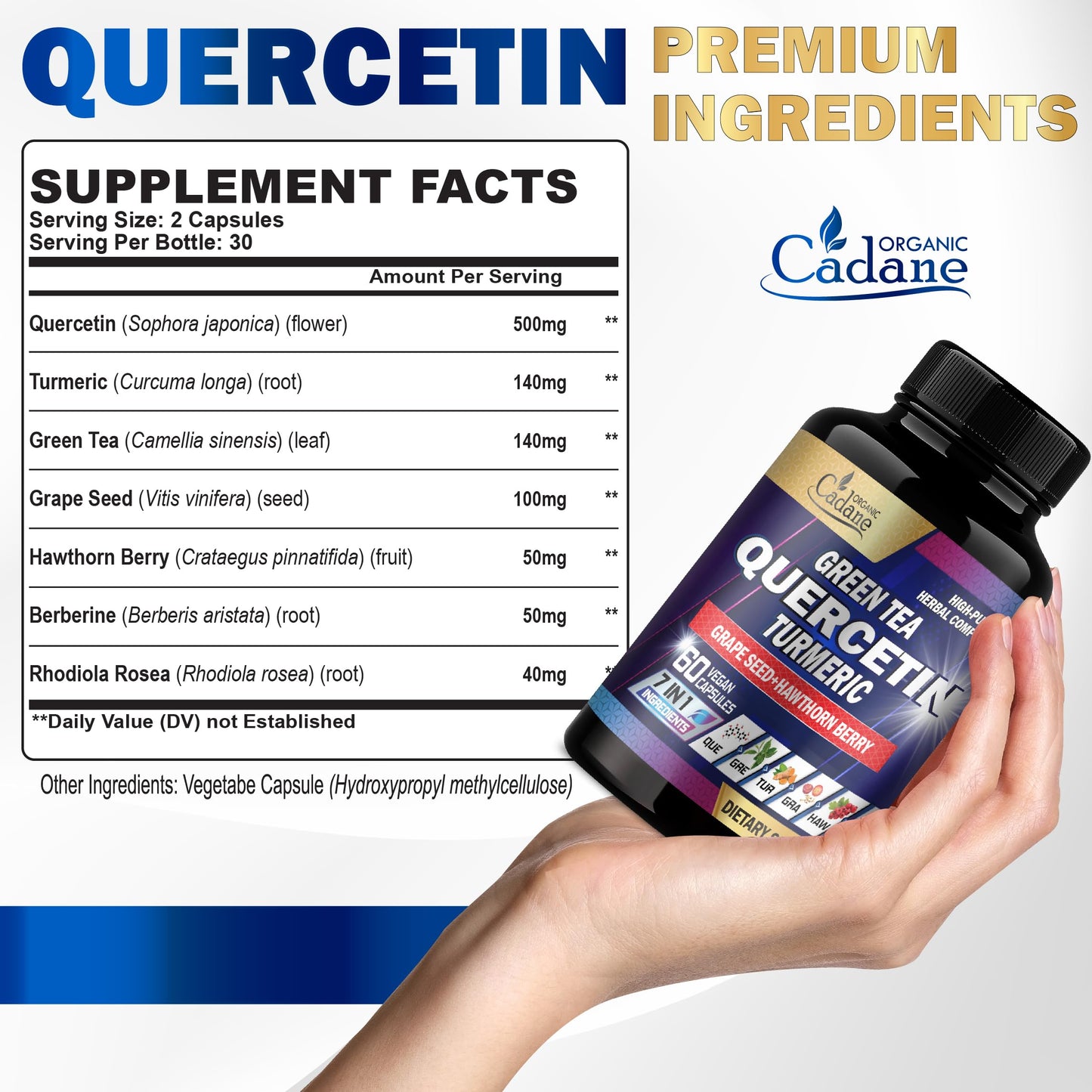 Organic Cadane Quercetin Supplements Capsule 60 Count