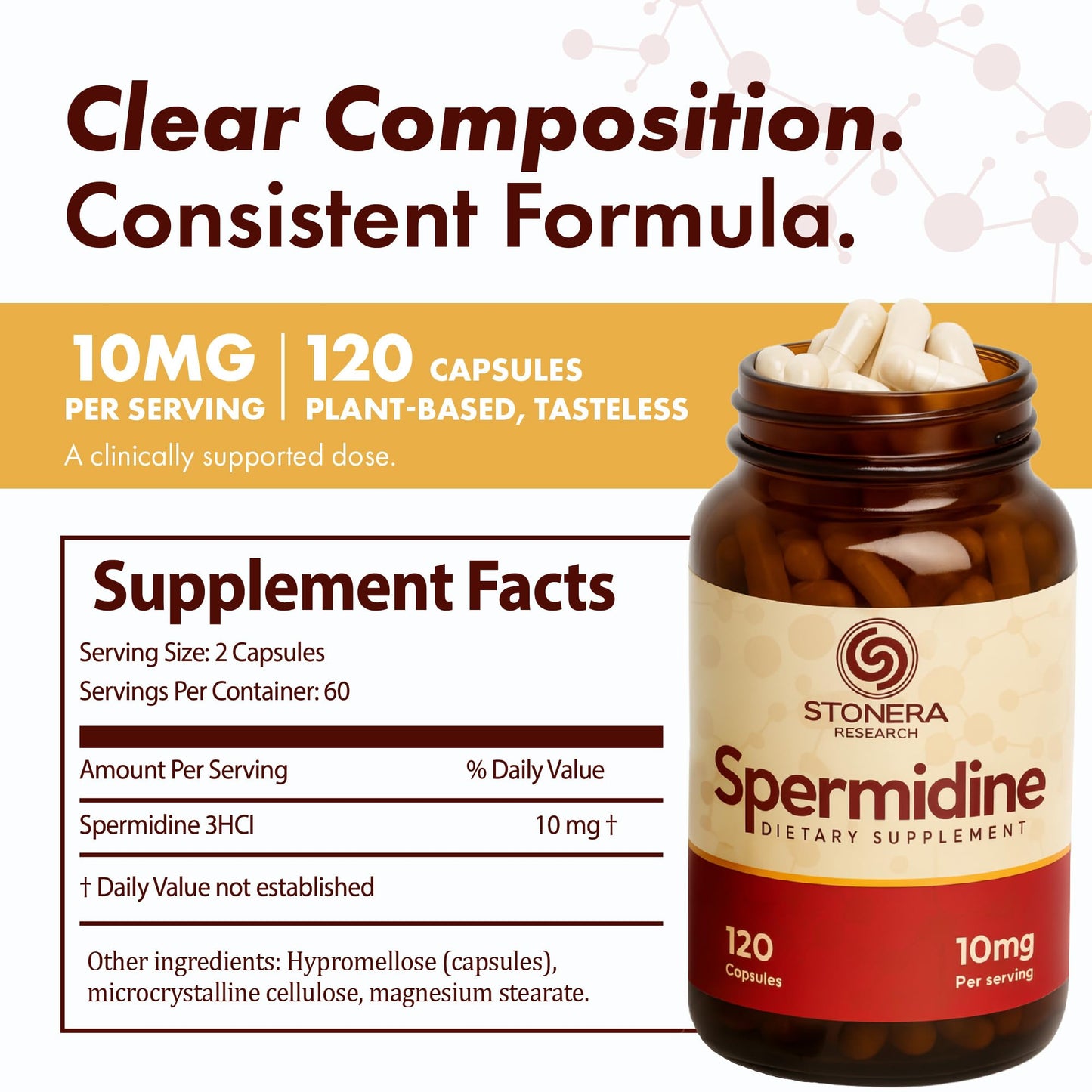 STONERA Spermidine Supplement, Cellular Renewal & Longevity Support, 10mg per Serving, 120 Capsules