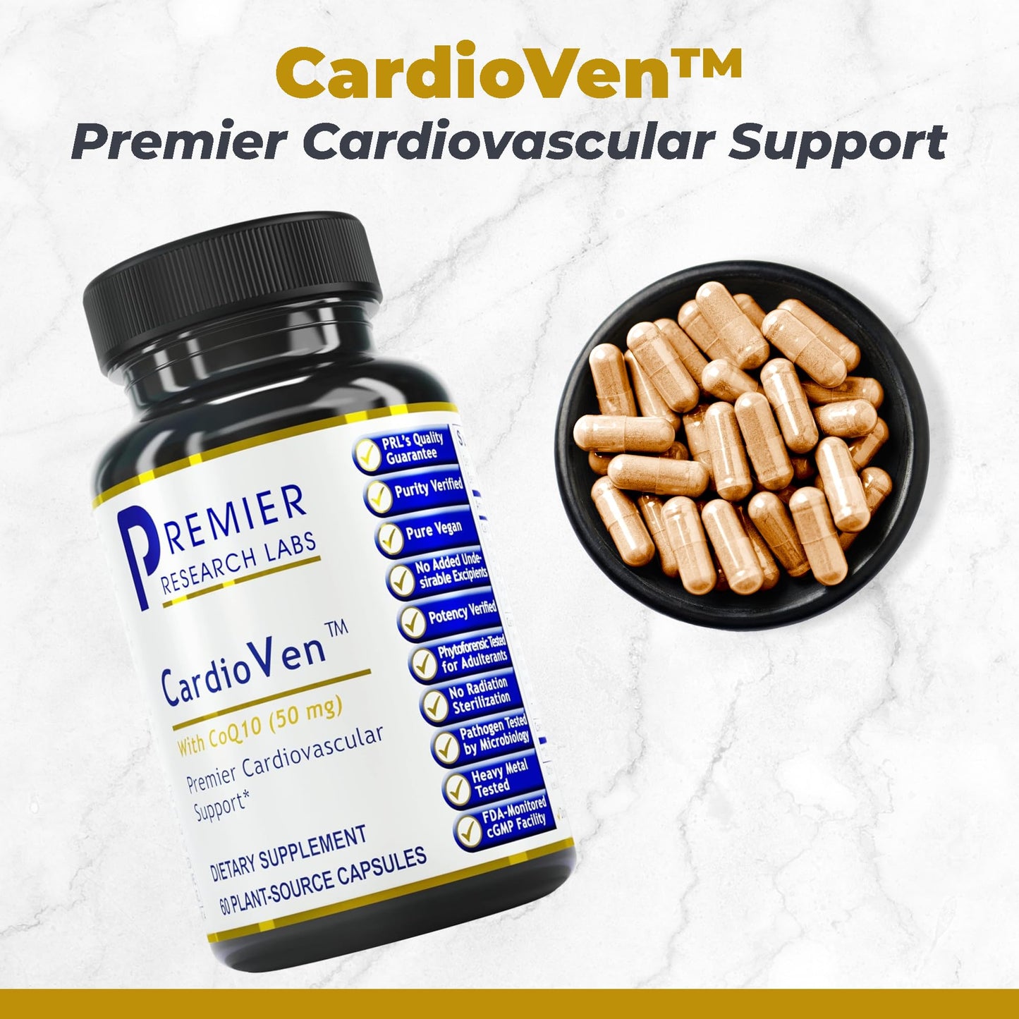 Premier Research Labs CardioVen CoQ10, Coenzyme Q10, Co Q10 Supplement 50mg, Ubiquinol with Chlorella, Tocotrienol & Cayenne Pepper for Heart Health, Antioxidant Support Capsules 60