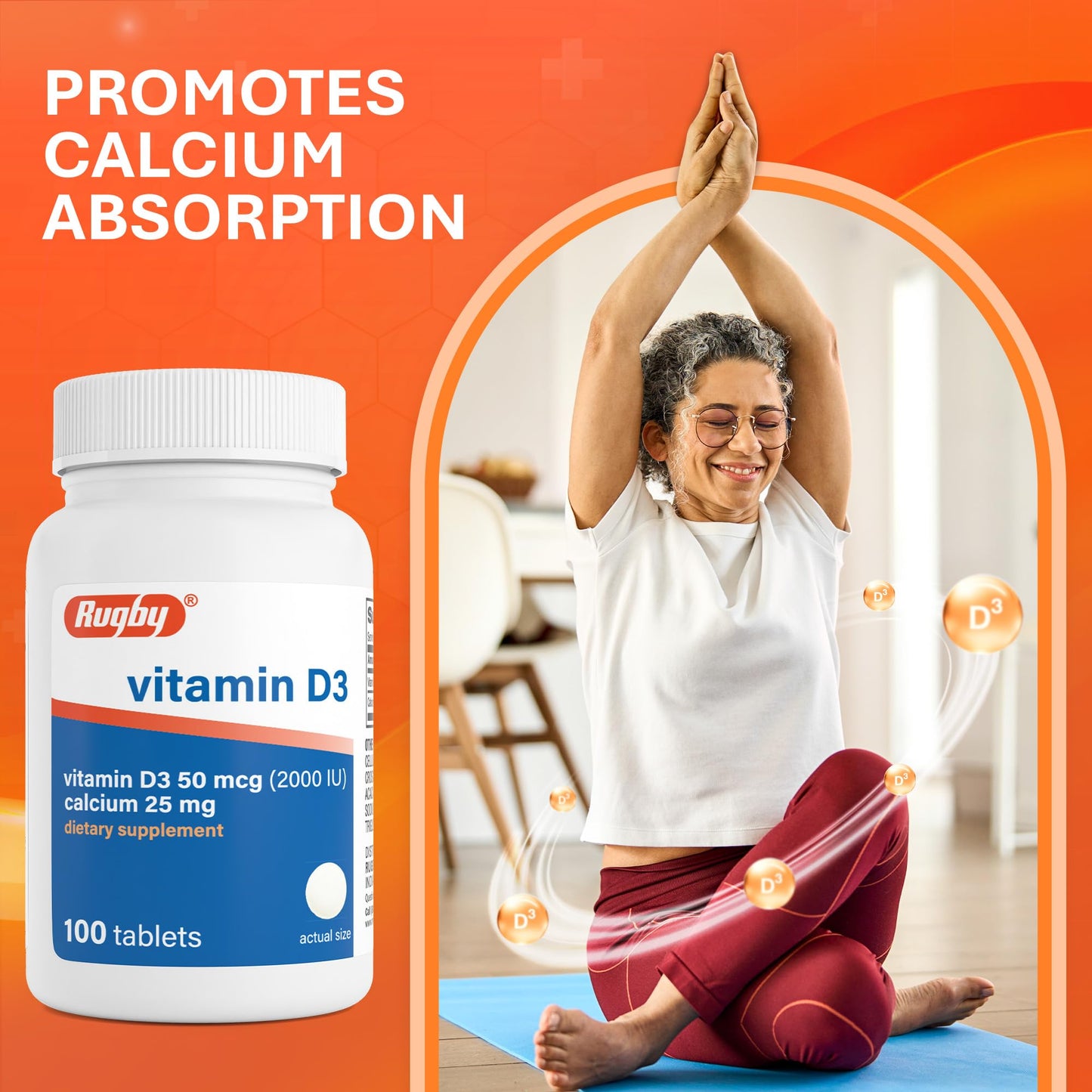 Rugby Laboratories Vitamin D3 2000 IU (50 mcg), 100 Tablets