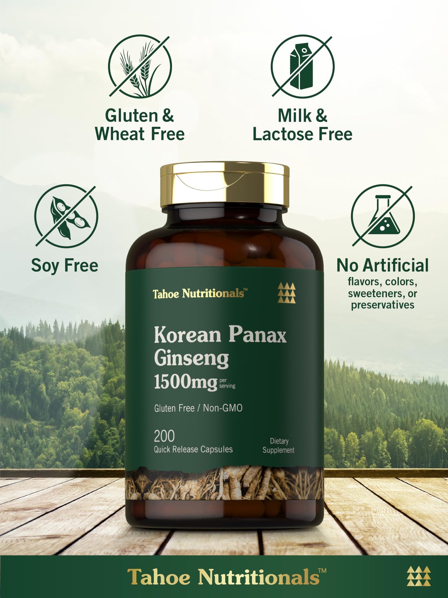 Tahoe Nutritionals Korean Panax Ginseng Extract 1500 mg Capsules, 200 Count