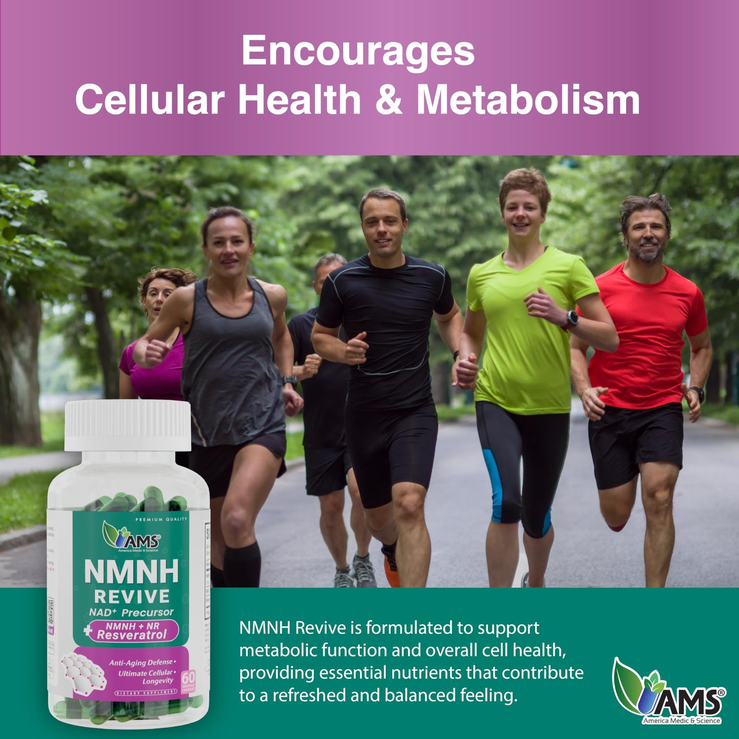 America Medic & Science NMNH Revive Dual NAD+ Precursor Supplement for Longevity, Healthy Aging, Energy, Metabolic Function, Skin & Cellular Health, 60 Capsules
