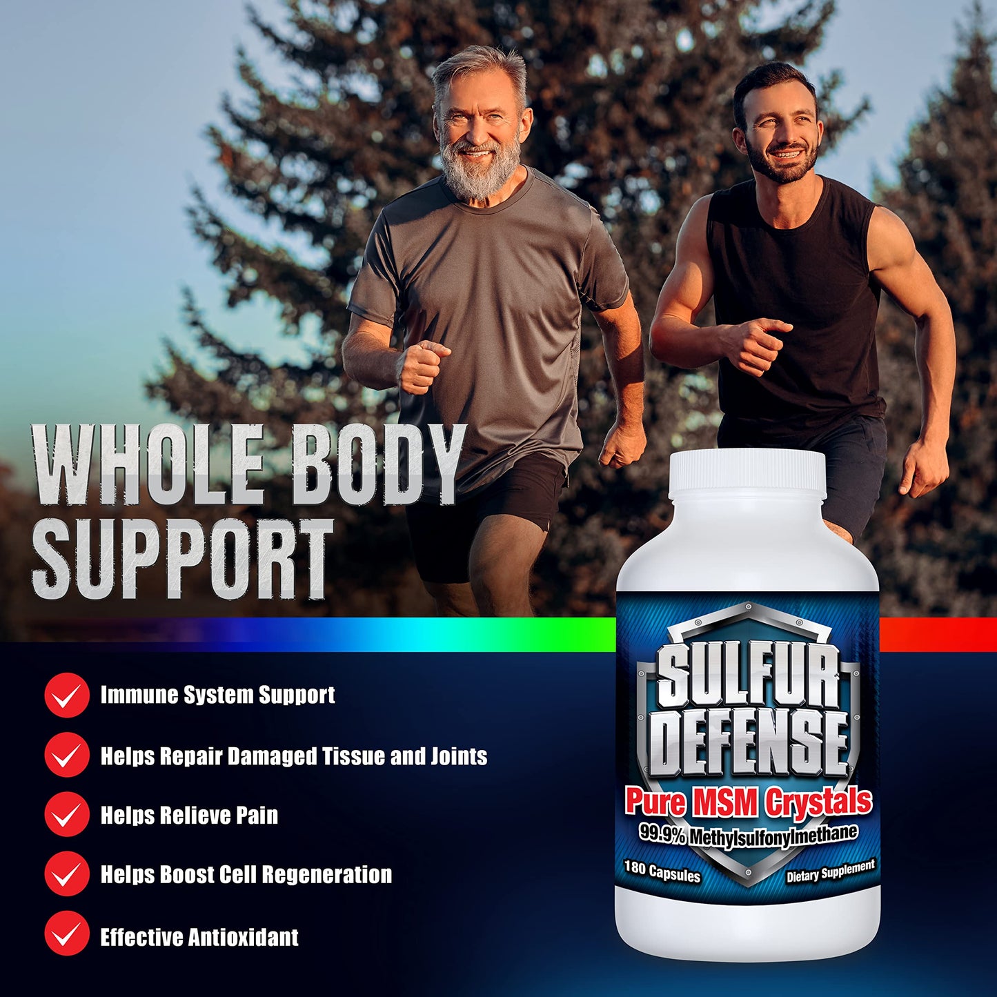 7 Lights Sulfur Defense Opti-MSM 99.9% Pure MSM Capsules, 180 Capsules
