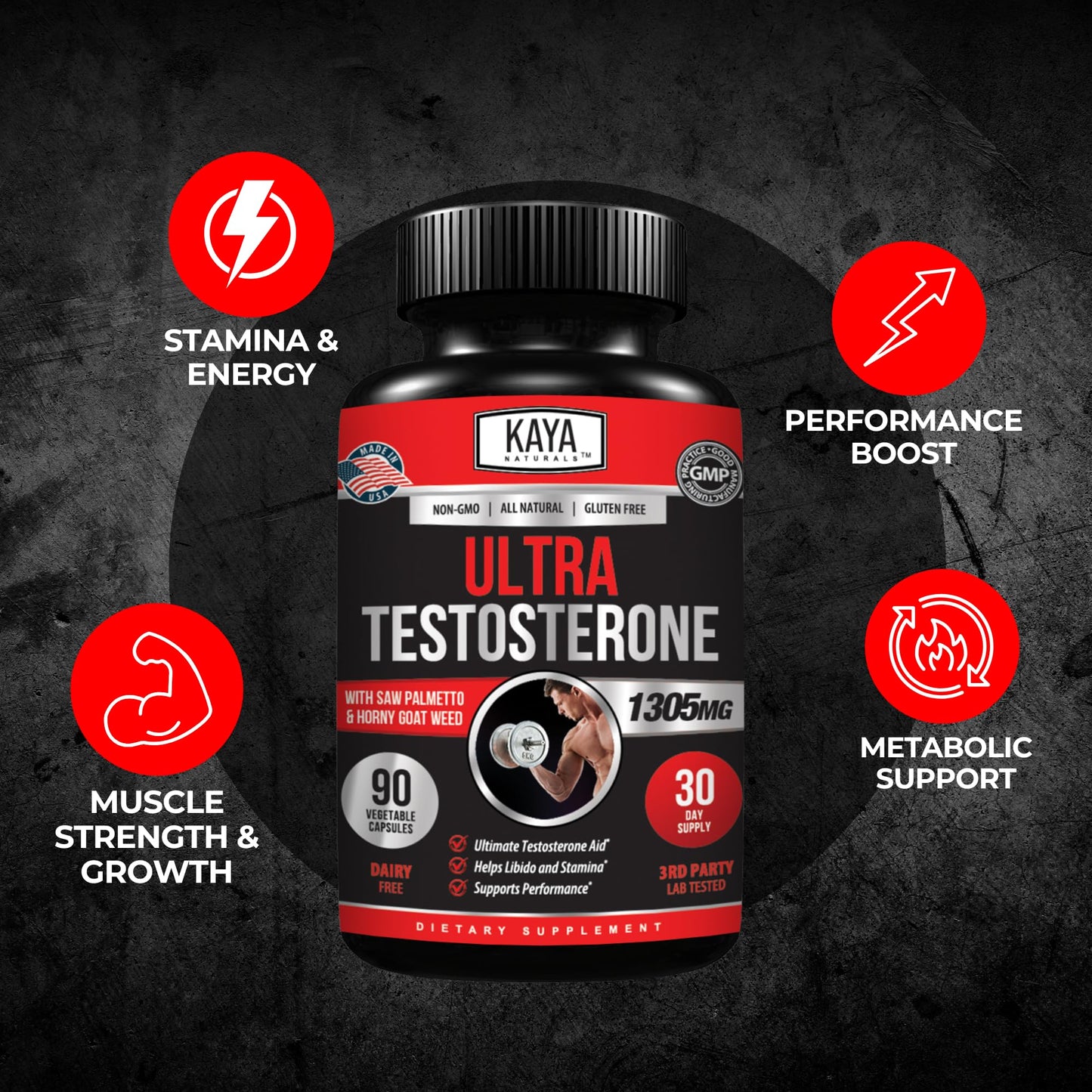 Kaya Naturals Ultra Testosterone - Men's Testosterone Booster Capsules, 90 Count