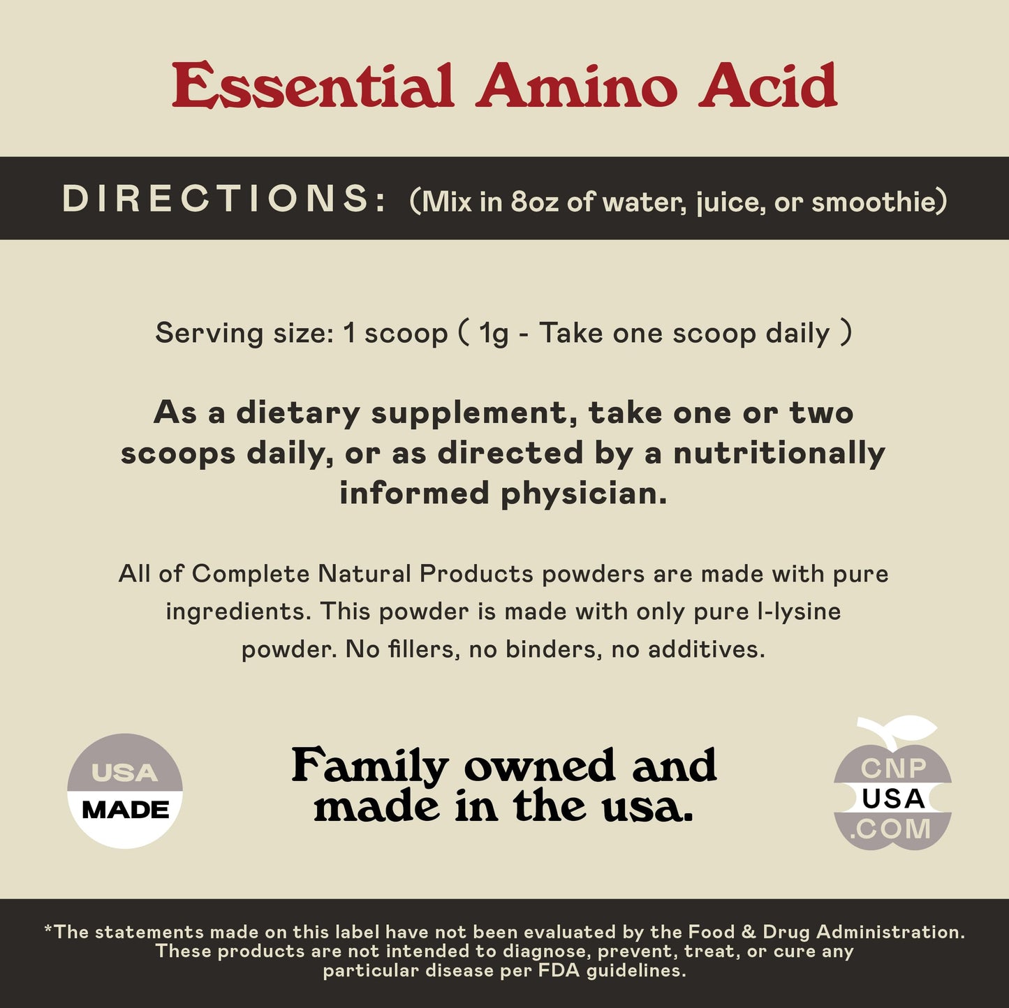 Complete Natural Products L-Lysine Powder Supplement, 8 oz