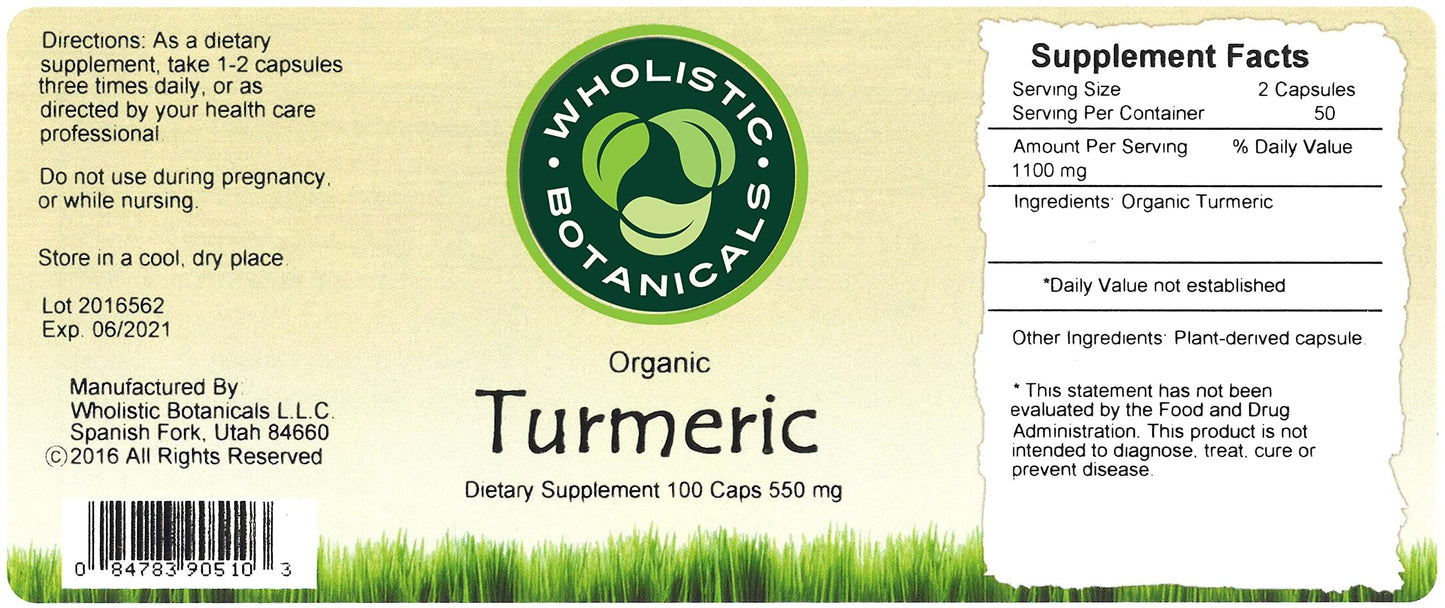 Wholistic Botanicals Turmeric Curcumin Supplement Capsules 100
