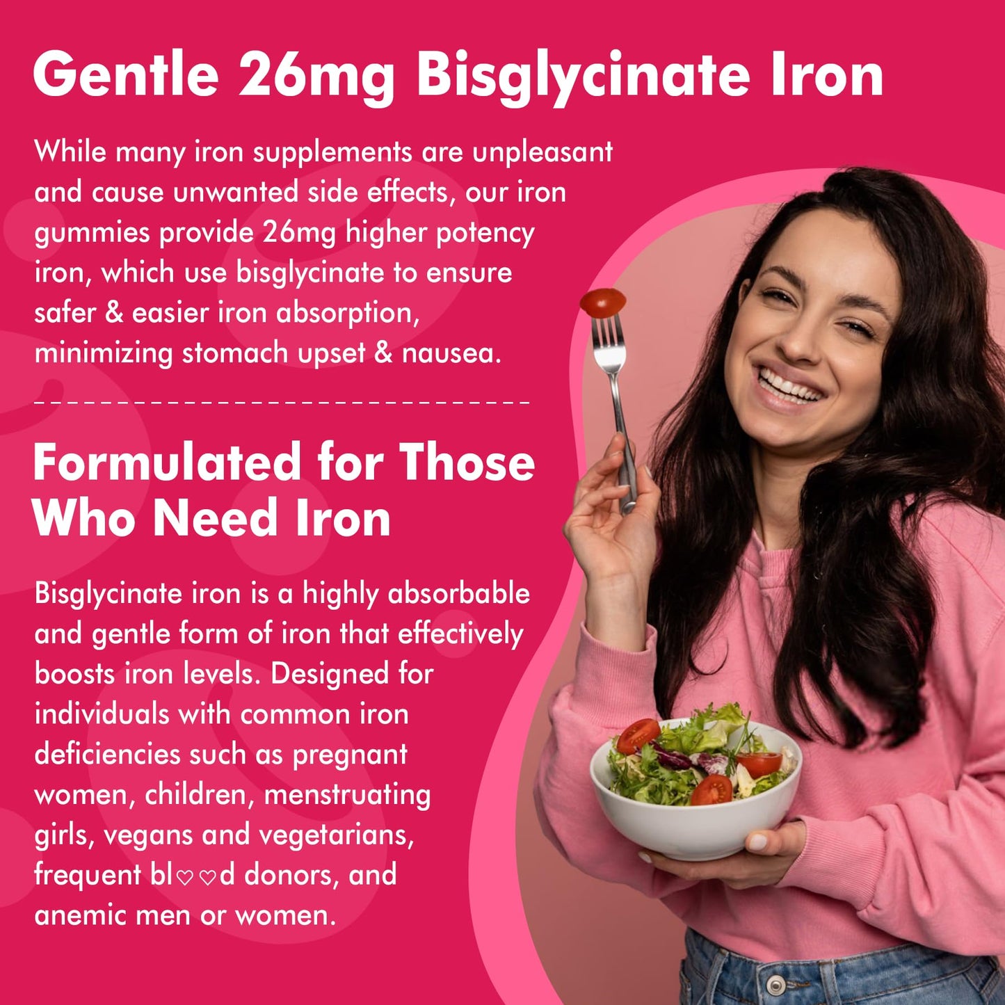 Nextdia Iron Bisglycinate Gummies 26mg with Vitamin C, Folate, B12 & Zinc, GLP-1 Friendly, High Absorption Iron Supplement for Iron Deficiency, Immune & Energy, Sugar-Free, 60 Gummies