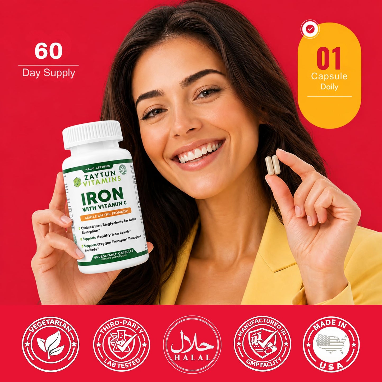 Zaytun Vitamins Iron + Vitamin C Capsules, 60 Capsules